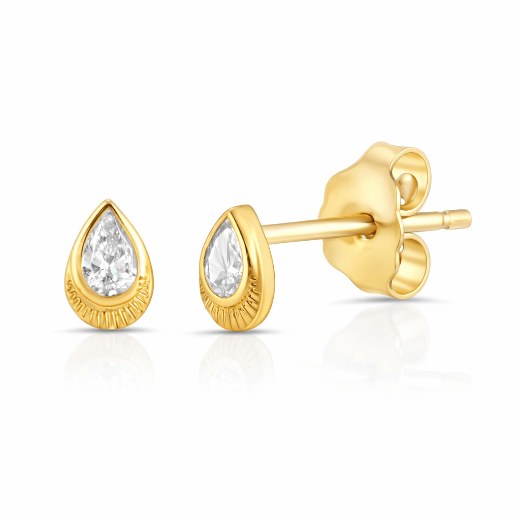 Curated Los Angeles EARRINGS Pear Shape Gold Fan Diamond Studs