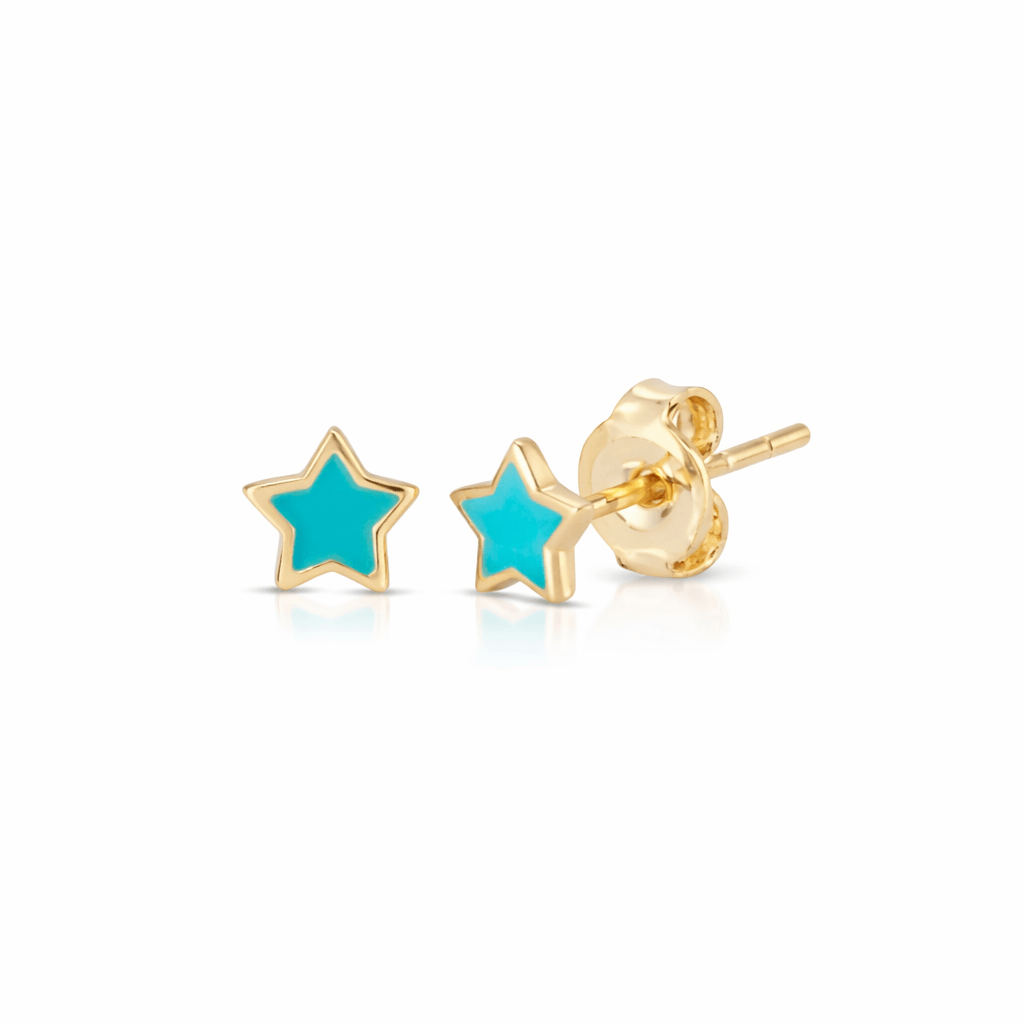 Curated Los Angeles EARRINGS Pink and Blue Enamel Yellow Gold Star Studs