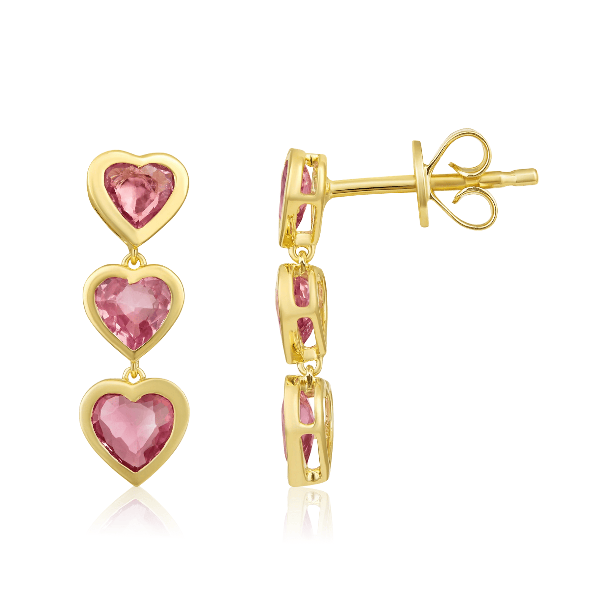 Curated Los Angeles EARRINGS Pink Sapphire Heart Drop Stud Earrings
