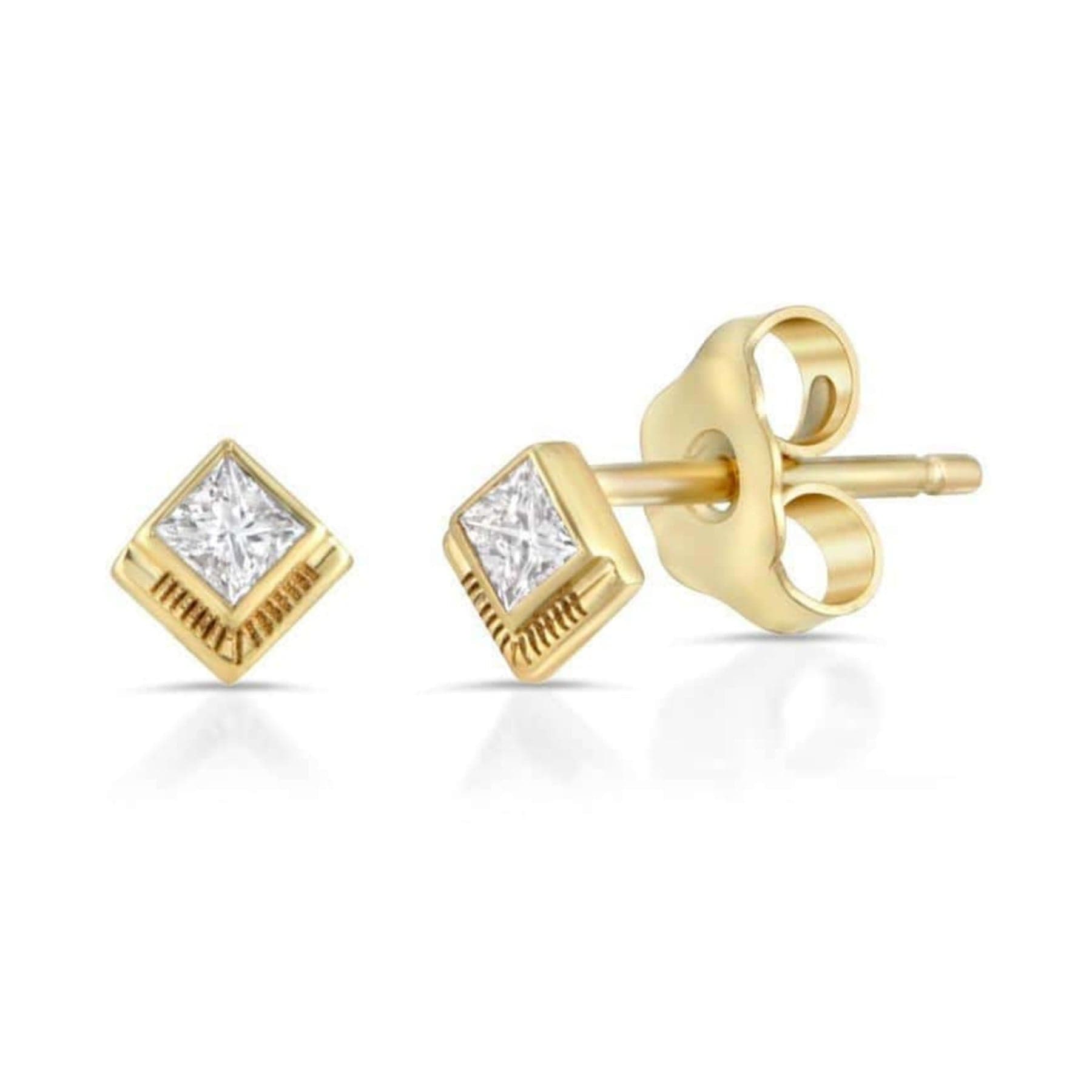 Curated Los Angeles EARRINGS Princess Cut Gold Fan Diamond Studs
