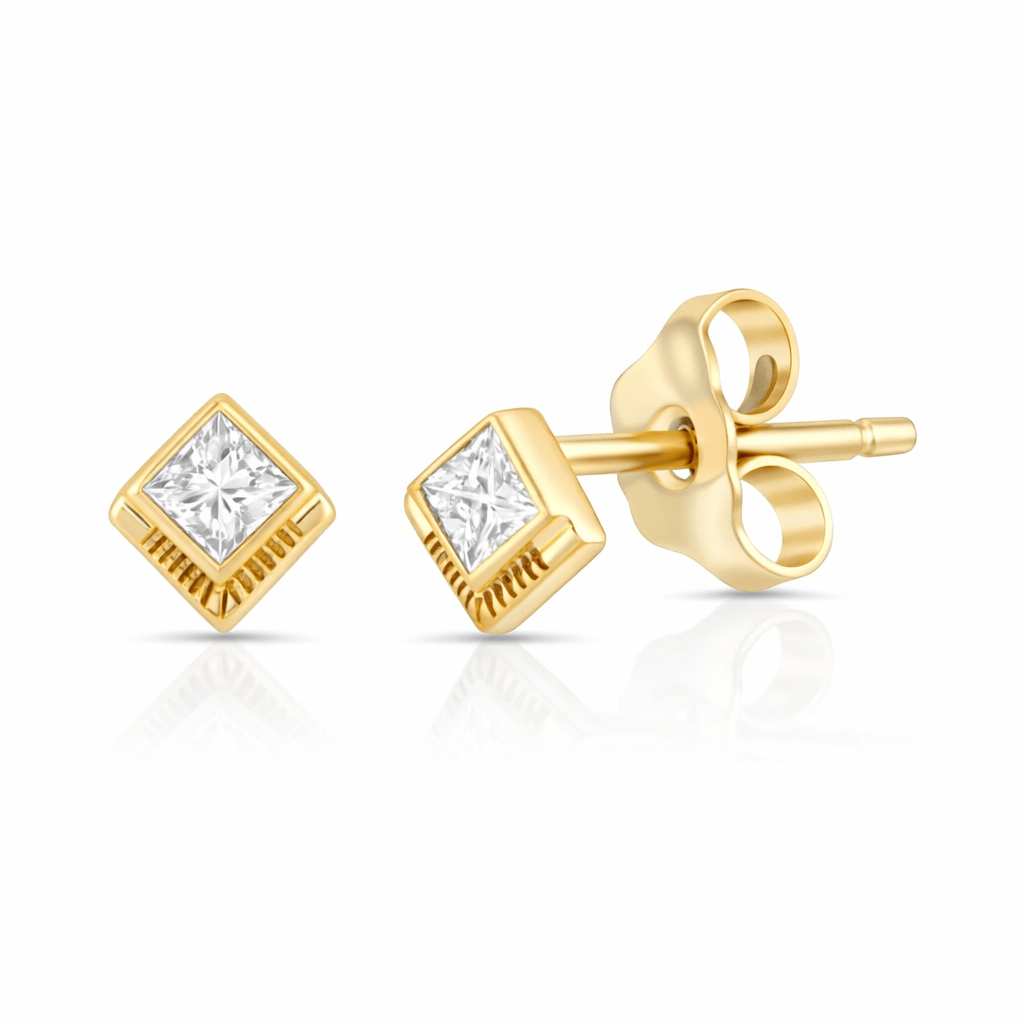 Curated Los Angeles EARRINGS Princess Cut Gold Fan Diamond Studs
