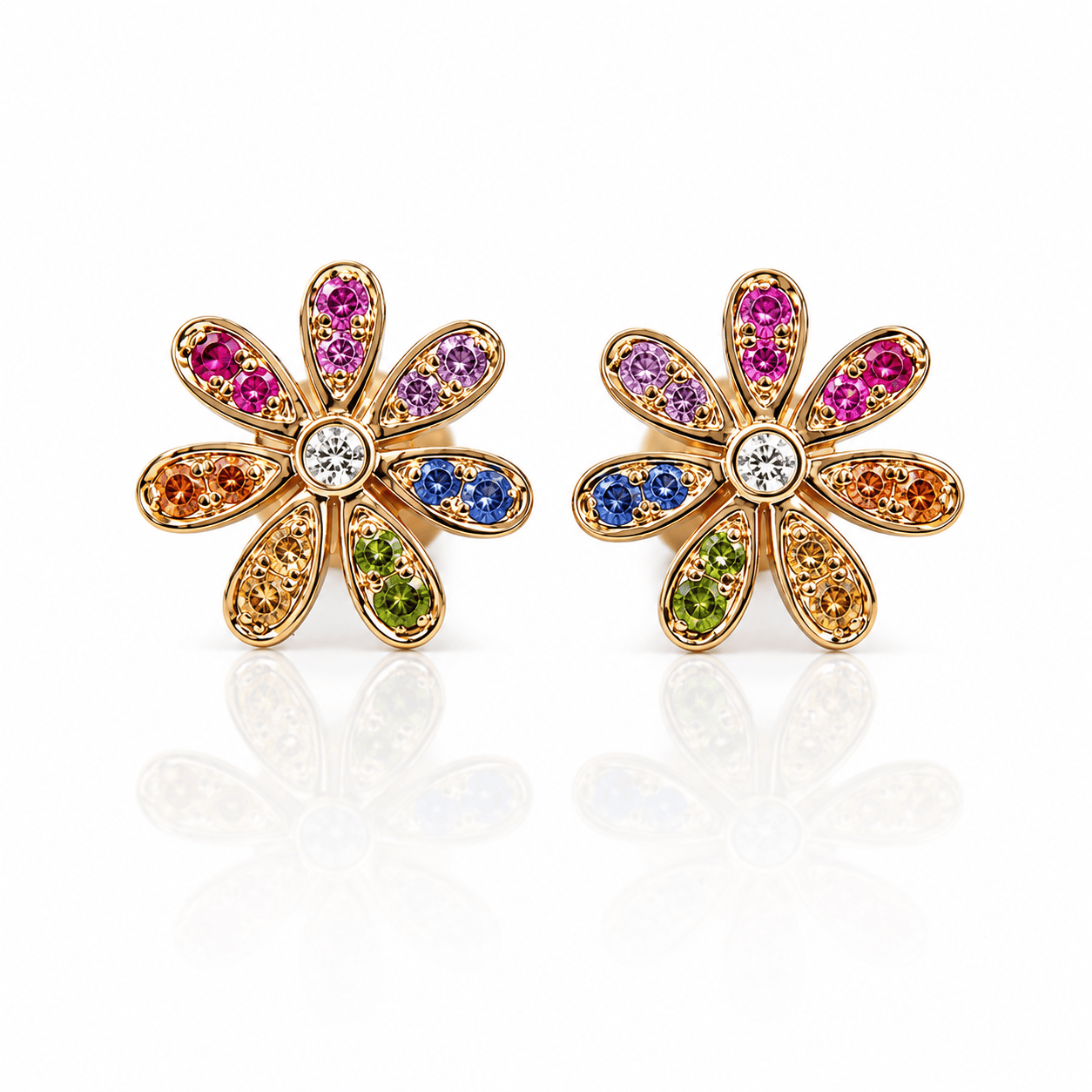 Curated Los Angeles EARRINGS Rainbow Gemstone Flower Stud Earrings