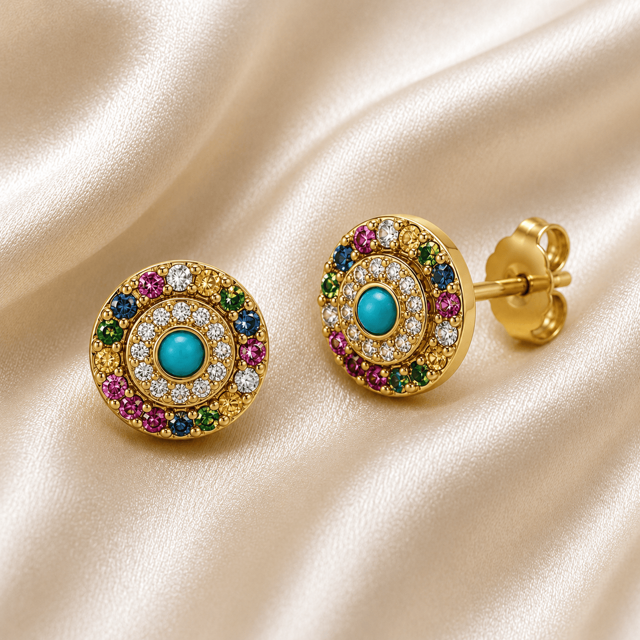 Curated Los Angeles EARRINGS Rainbow Sapphire and Turquoise Studs