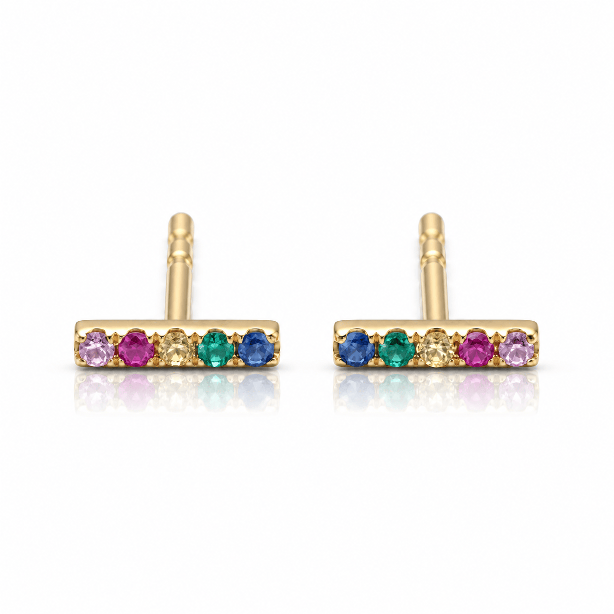 Curated Los Angeles EARRINGS Rainbow Sapphire Gold Bar Studs