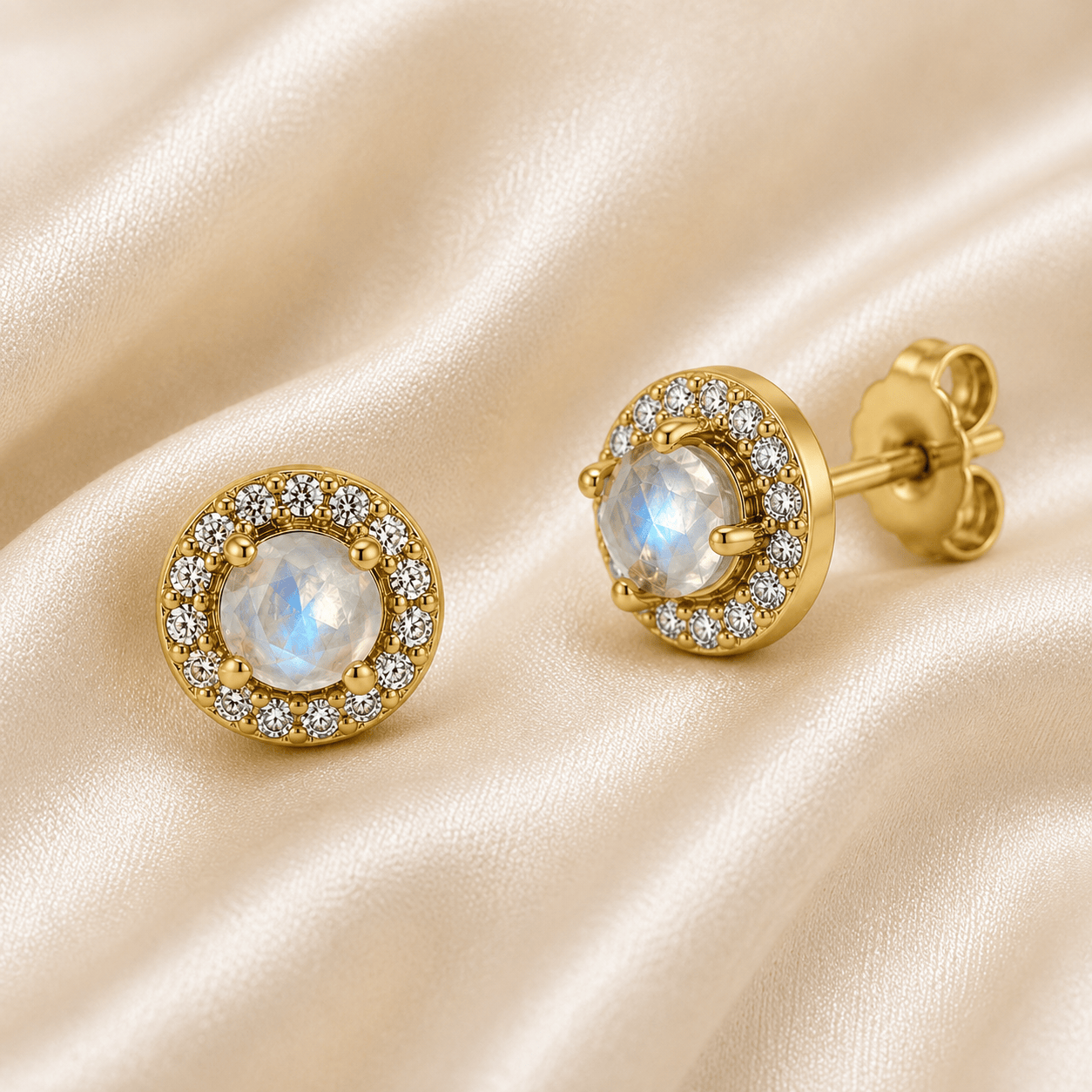 Curated Los Angeles EARRINGS Rosecut Moonstone Diamond Halo Studs