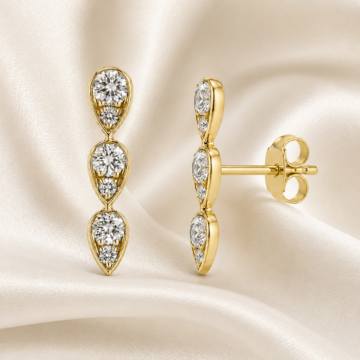 Curated Los Angeles EARRINGS Three Pear Diamond Studs