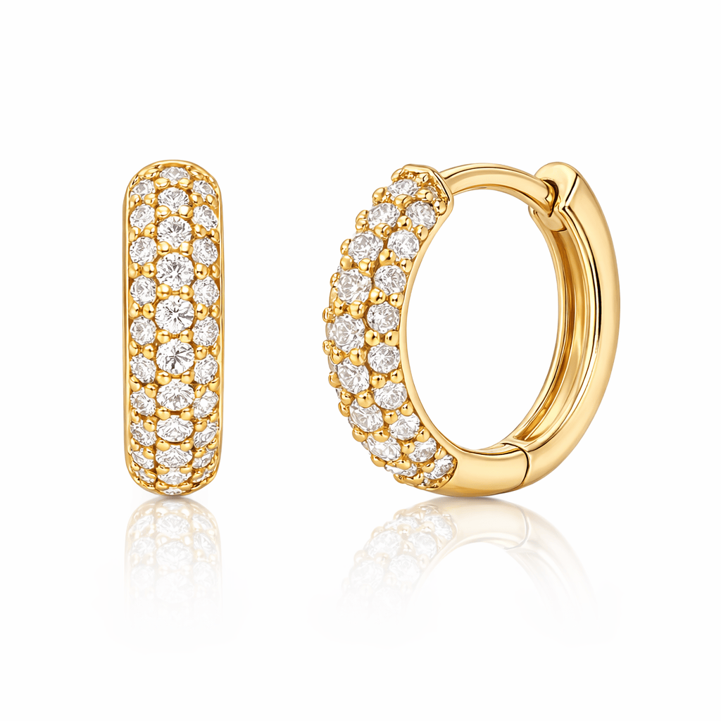 Curated Los Angeles EARRINGS Three Row Pave Diamond Huggies