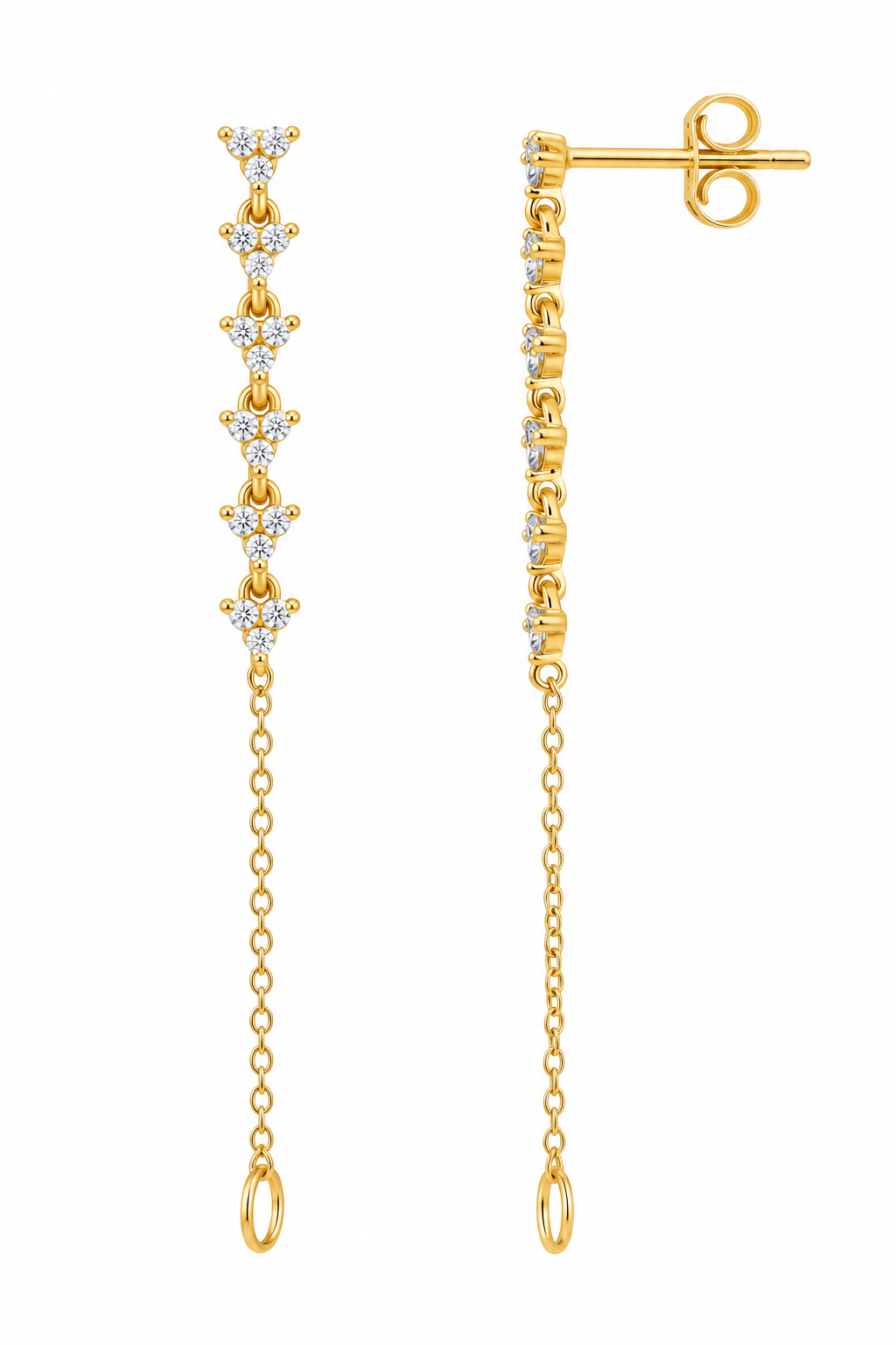 CLA EARRINGS Trio Chain Diamond Yellow Gold Drop Earrings