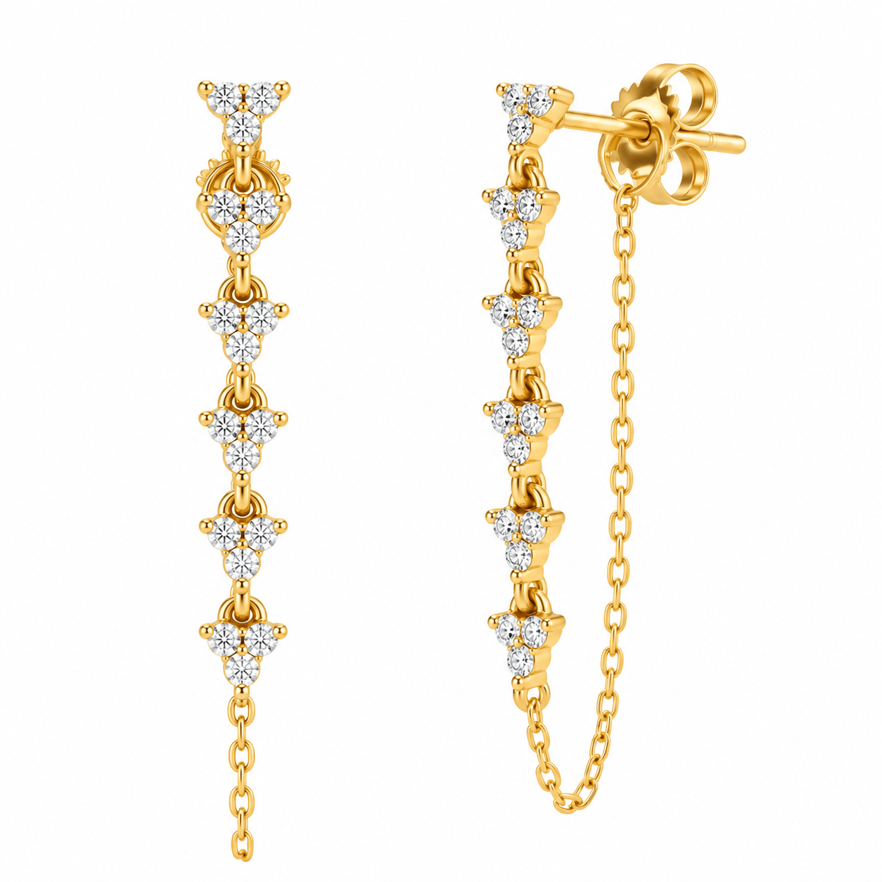 CLA EARRINGS Trio Chain Diamond Yellow Gold Drop Earrings
