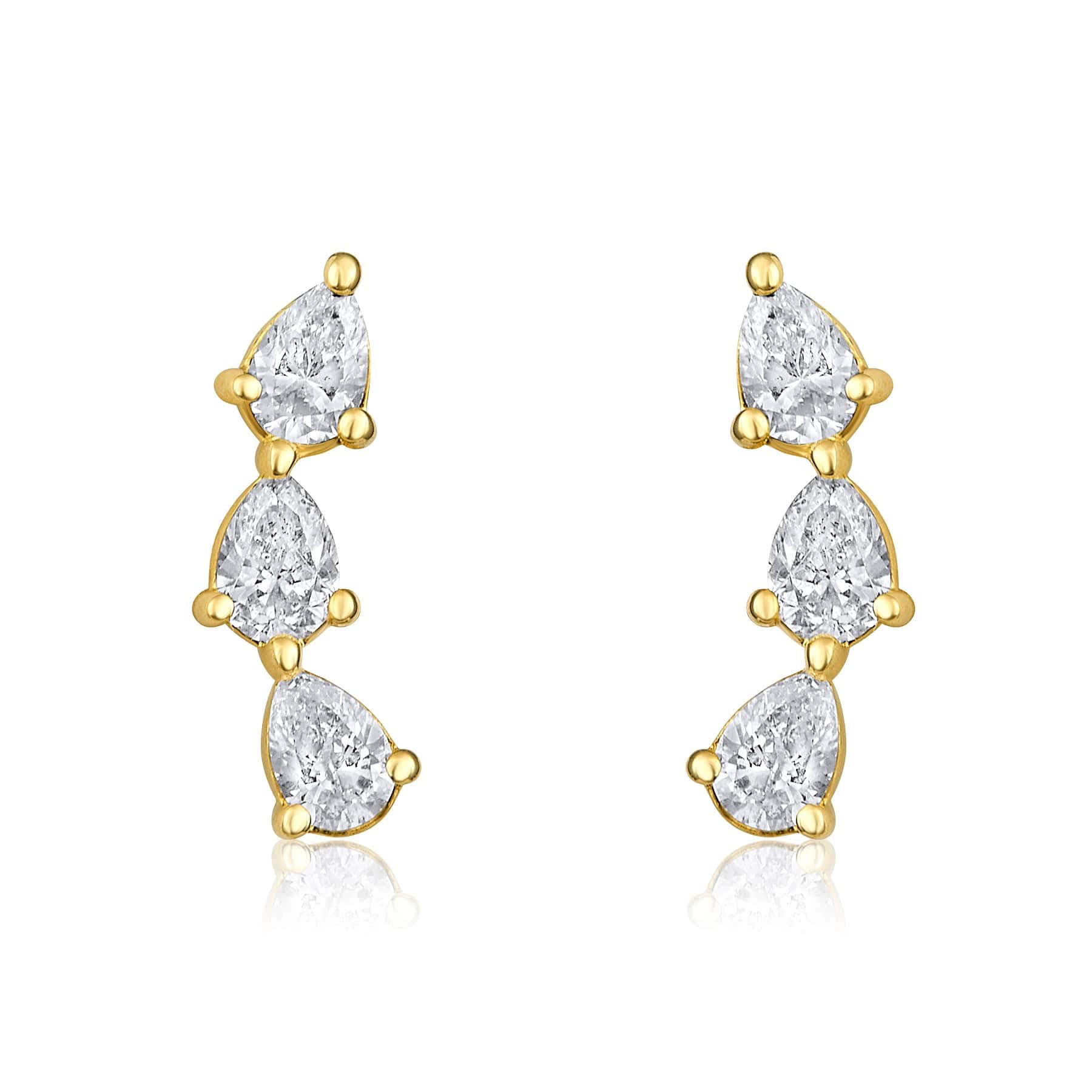 CLA EARRINGS Trio Pear Diamond Curved Stud