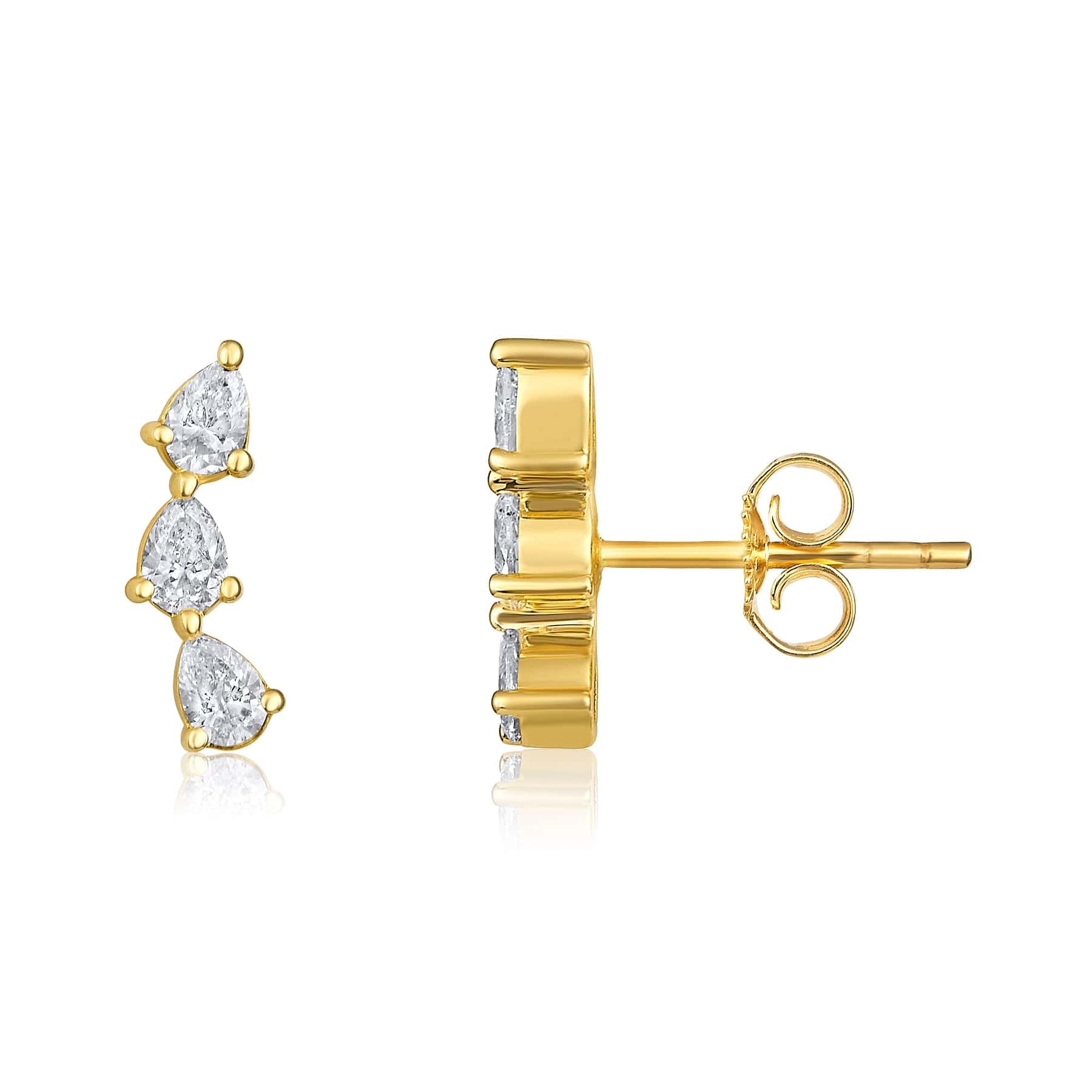 CLA EARRINGS Trio Pear Diamond Curved Stud