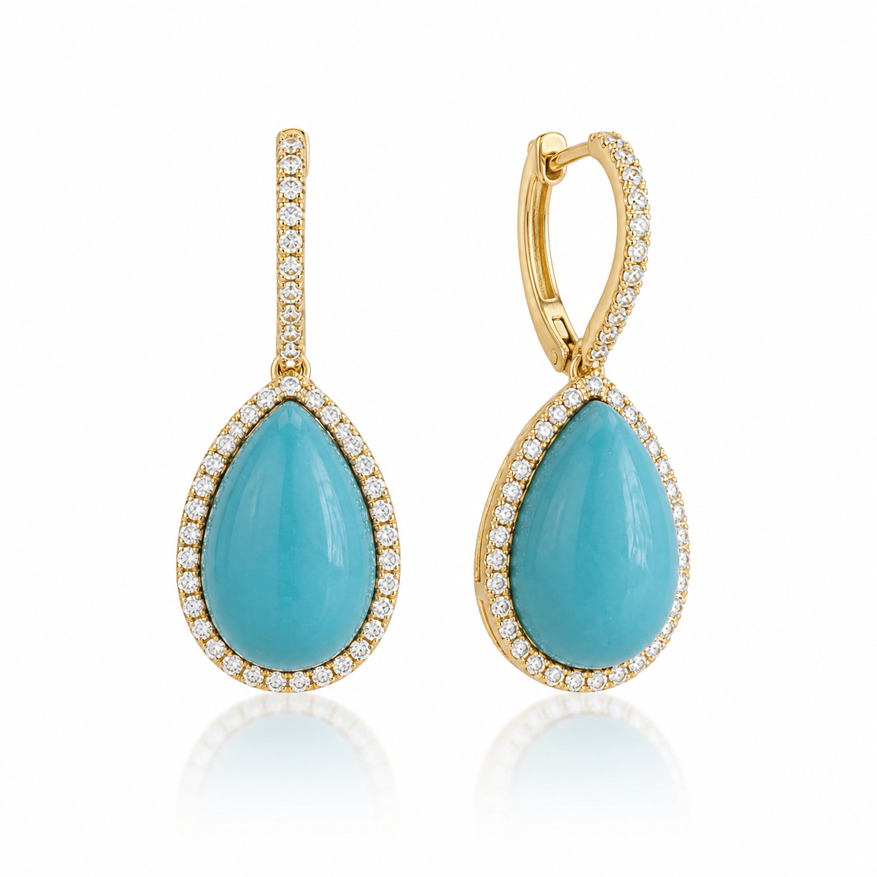 CLA EARRINGS Turquoise & Diamond Halo Drop Earrings