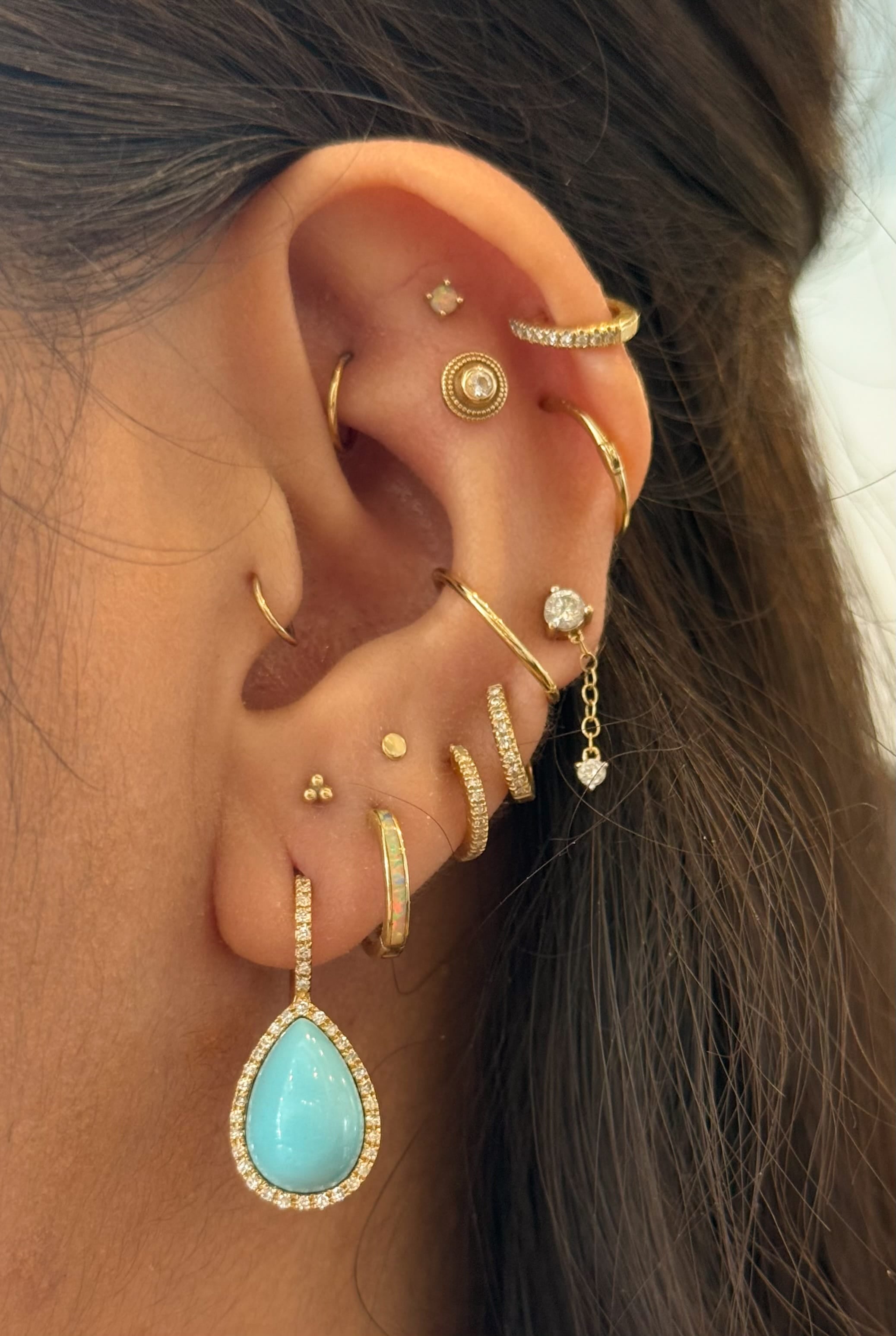 CLA EARRINGS Turquoise & Diamond Halo Drop Earrings