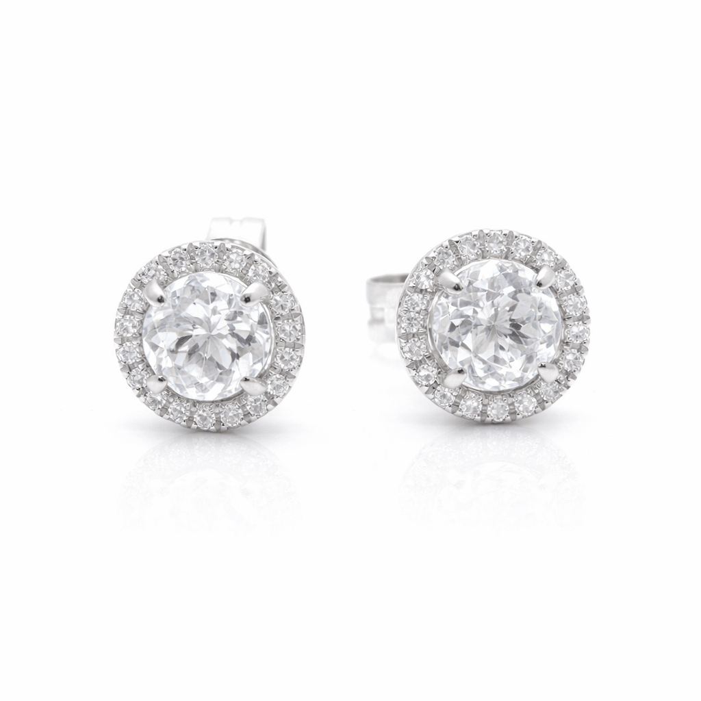 Amazing Grace EARRINGS White Topaz Rosecut Diamond Halo Studs