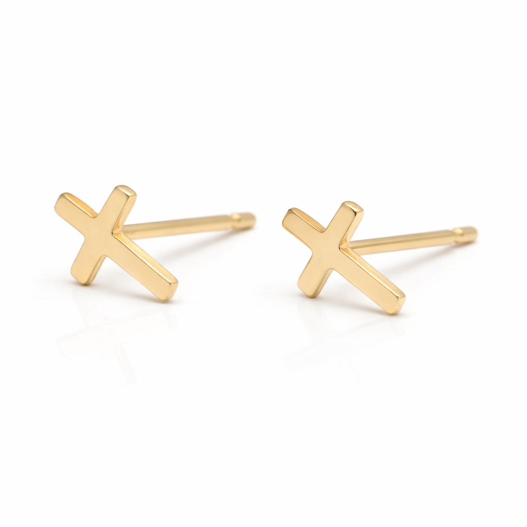Curated Los Angeles EARRINGS Yellow Gold Flat Cross Studs