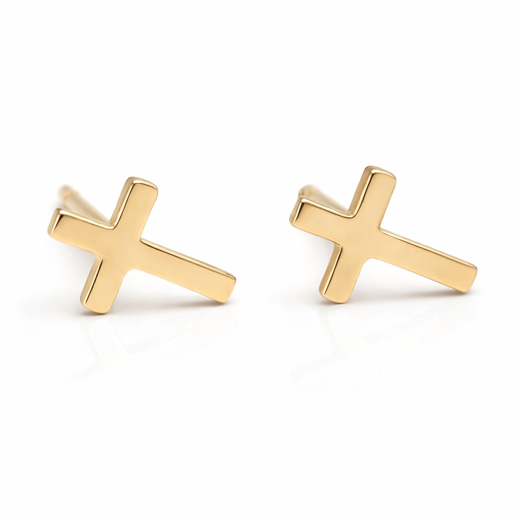 Curated Los Angeles EARRINGS Yellow Gold Flat Cross Studs