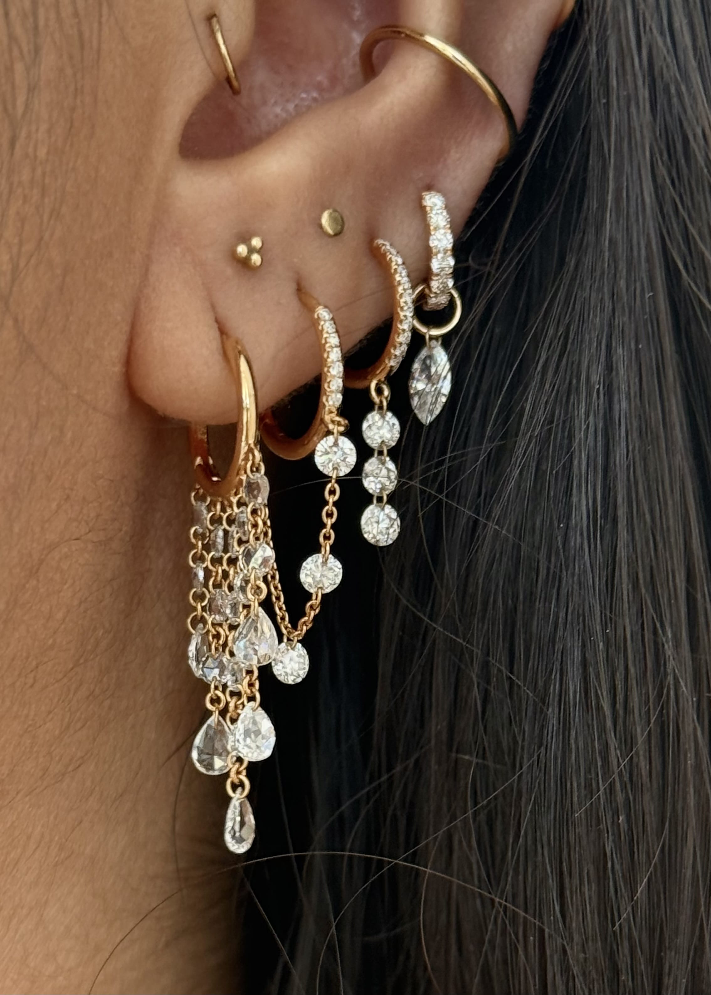 CLA Earrrings 18K Gold Drilled Marquise Diamond Drop Huggie Earrings