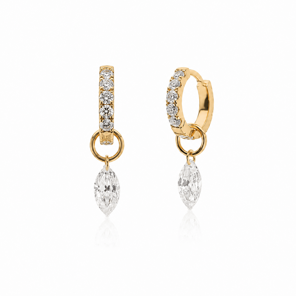 CLA Earrrings 18K Gold Drilled Marquise Diamond Drop Huggie Earrings