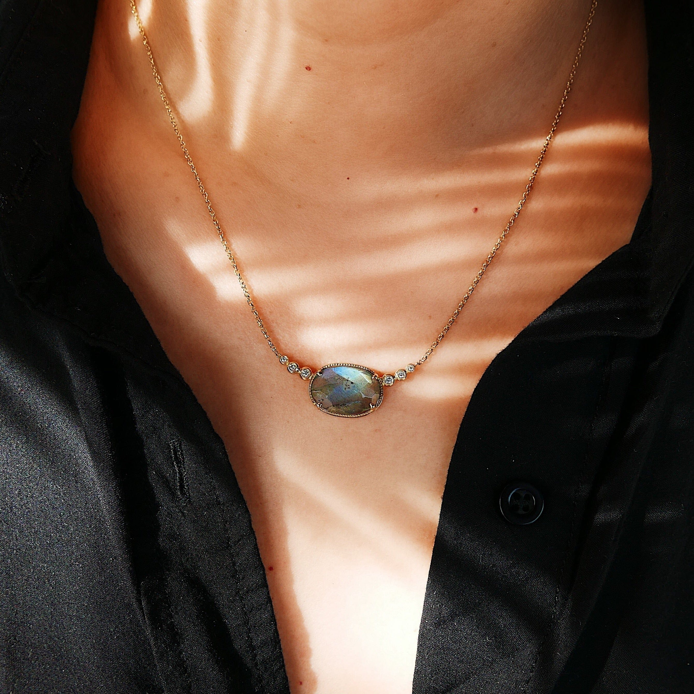 Mason Grace Jewelry Ellipsis Labradorite & Diamond Necklace