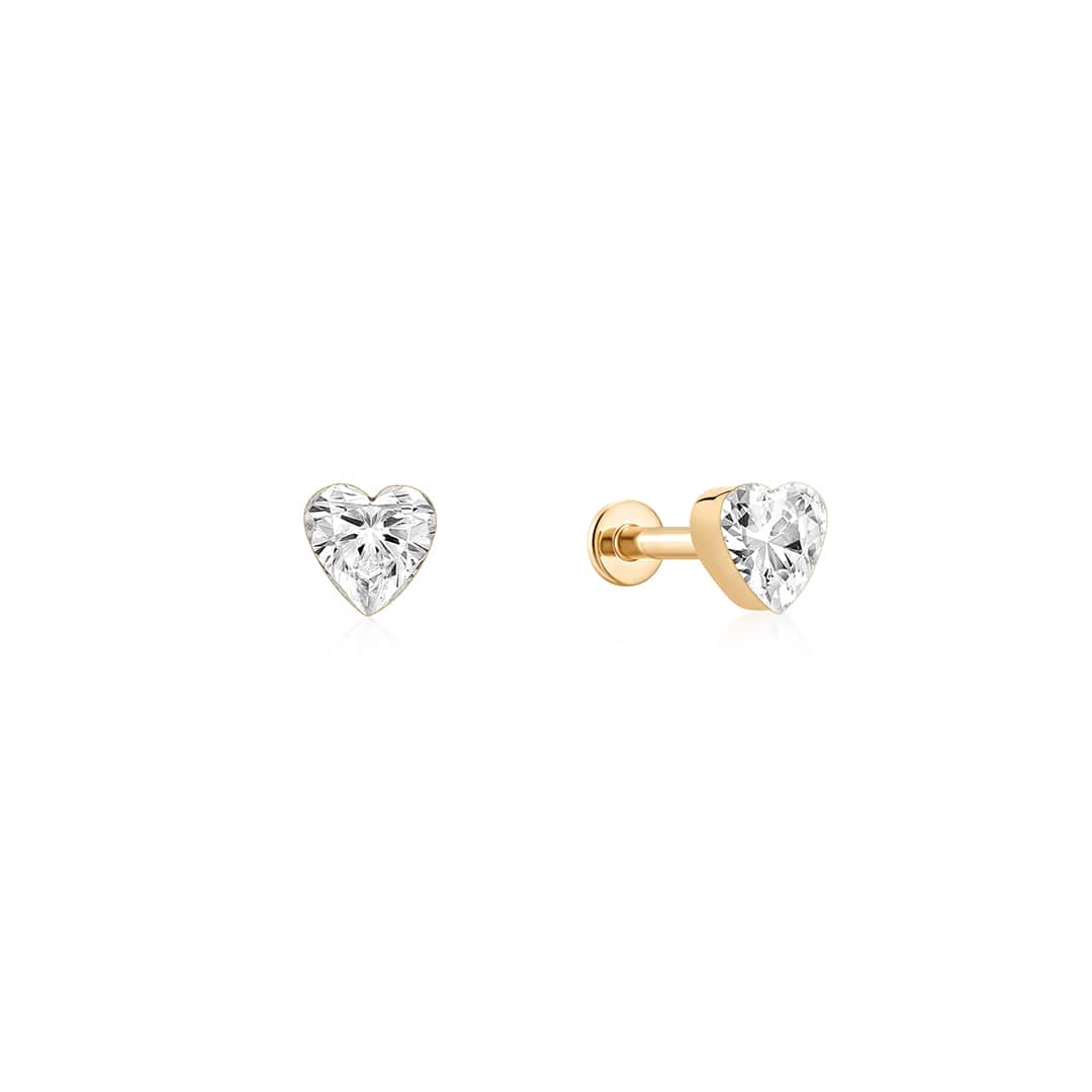Curated LA Flat Back Stud Earrings 14K Yellow Gold Heart Lab-Grown Diamond Flat Back Stud Earrings (0.56 CTW)