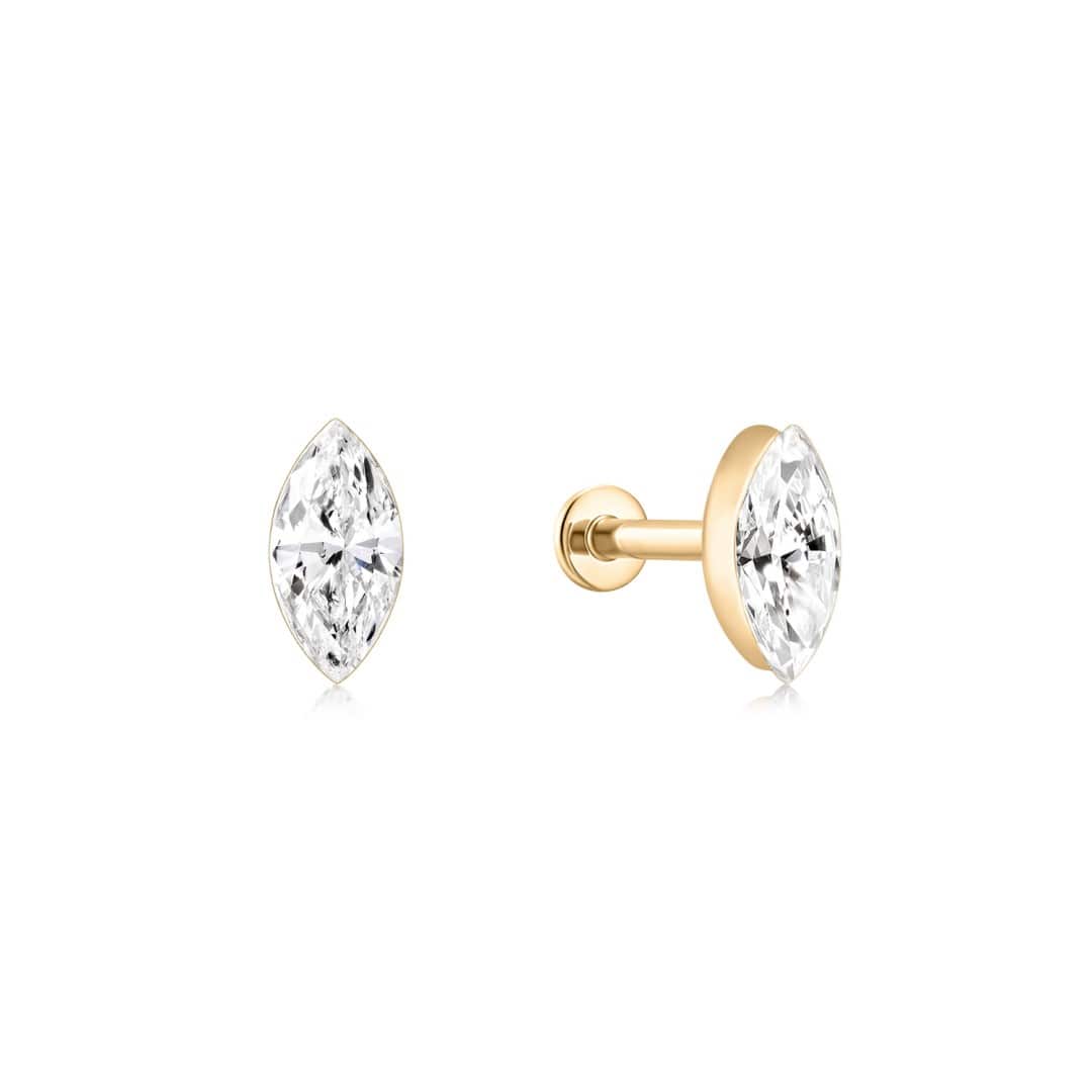 Curated LA Flat Back Stud Earrings 14K Yellow Gold Marquise Lab-Grown Diamond Flat Back Stud Earrings (0.8 CTW)