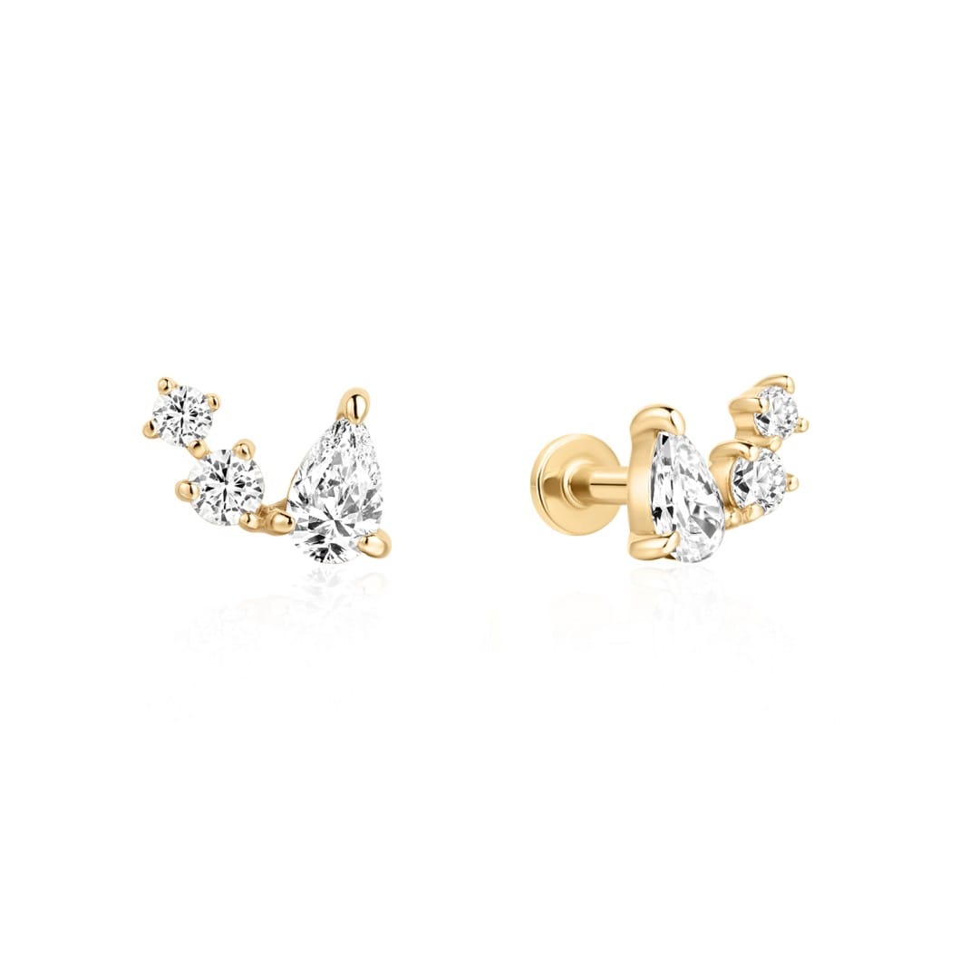 Curated LA Flat Back Stud Earrings 14K Yellow Gold Round and Pear Lab-Grown Diamond Flat Back Stud Earrings (0.336 CTW)