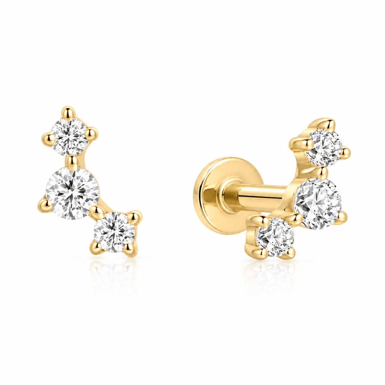 Curated LA Flat Back Stud Earrings Graduated Round Diamond Cluster Flat Back Stud Earrings