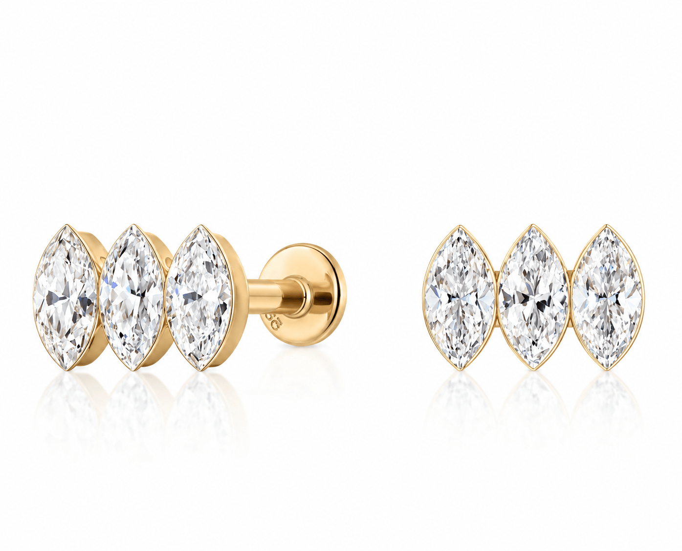 Curated LA Flat Back Stud Earrings Triple-Marquise Diamond Flat Back Stud Earrings