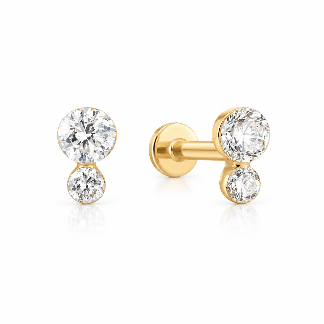 Curated LA Flat Back Stud Earrings Two-Stone Round Diamond Flat Back Stud Earrings