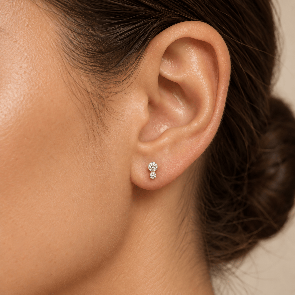 Curated LA Flat Back Stud Earrings Two-Stone Round Diamond Flat Back Stud Earrings