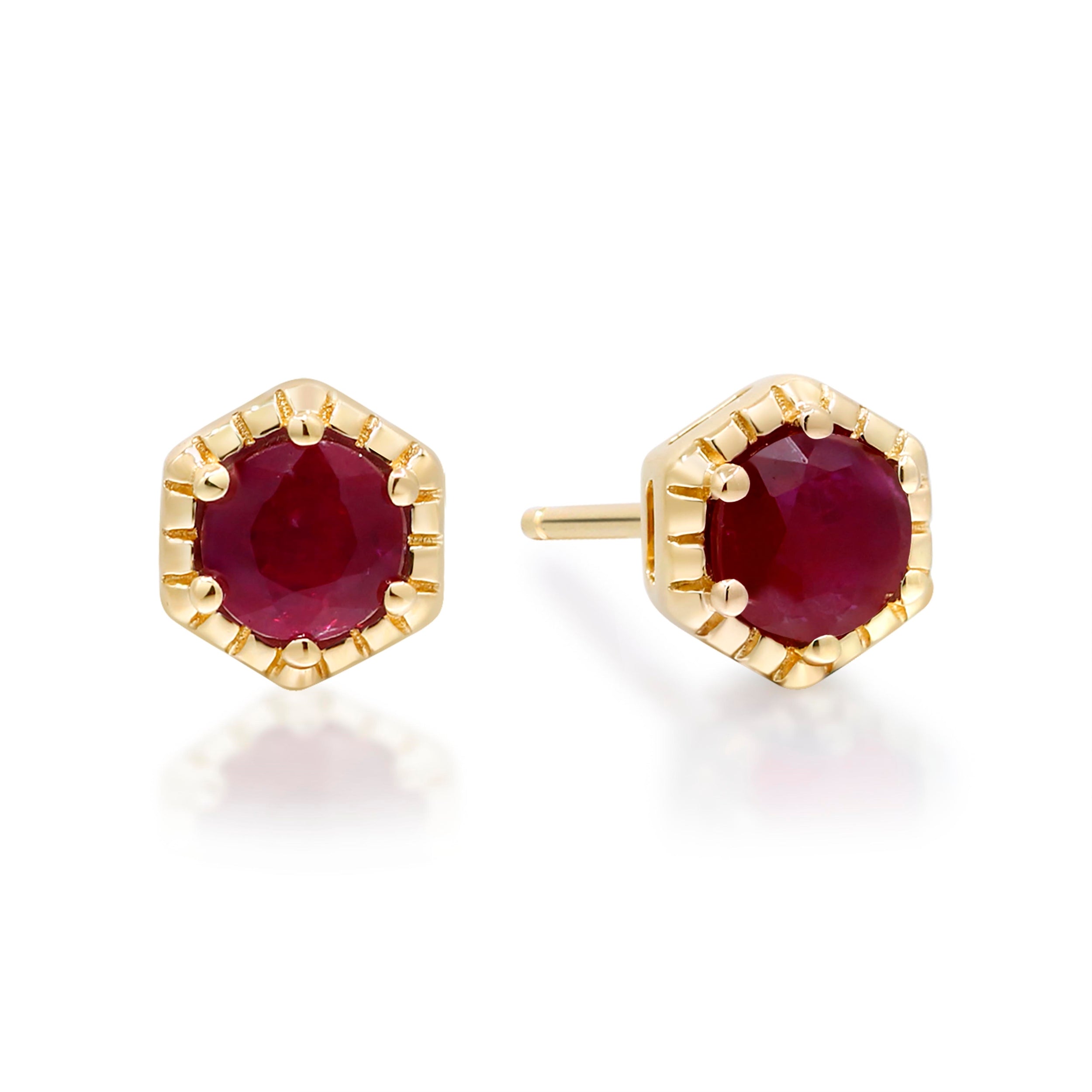 Hexagon Ruby Stud Earrings – Bold Geometry Meets Timeless Elegance