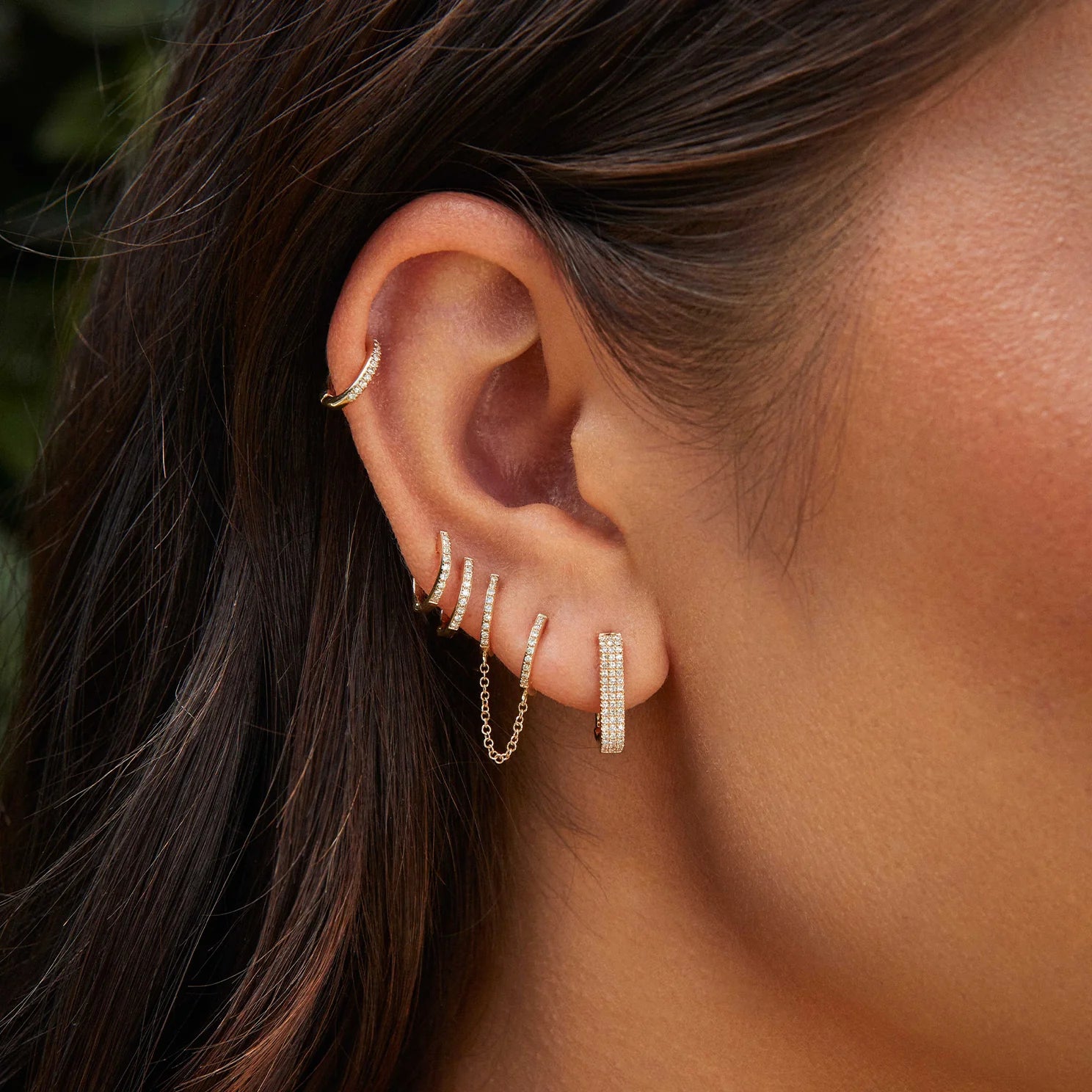 Double Diamond Huggie Chain Earring
