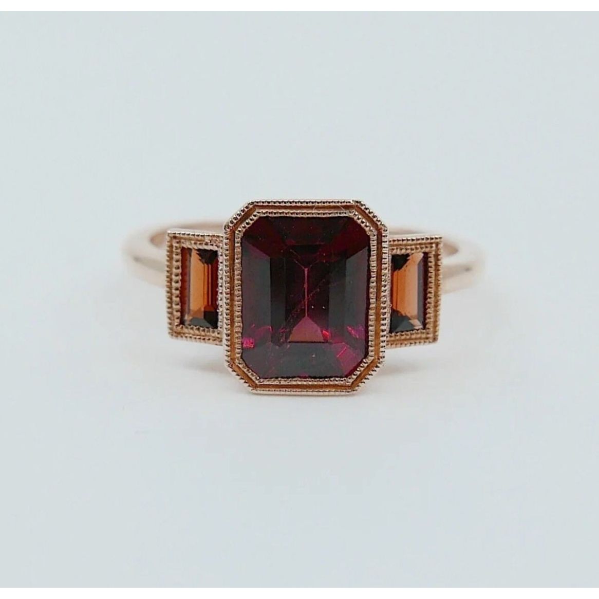 14k Gold Charlotte Three Stone Garnet Ring
