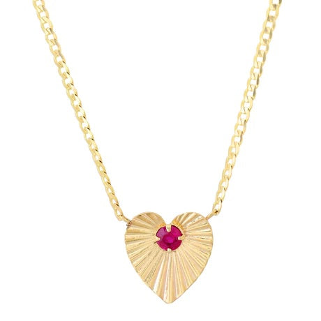 Ruby Fluted Heart Necklace