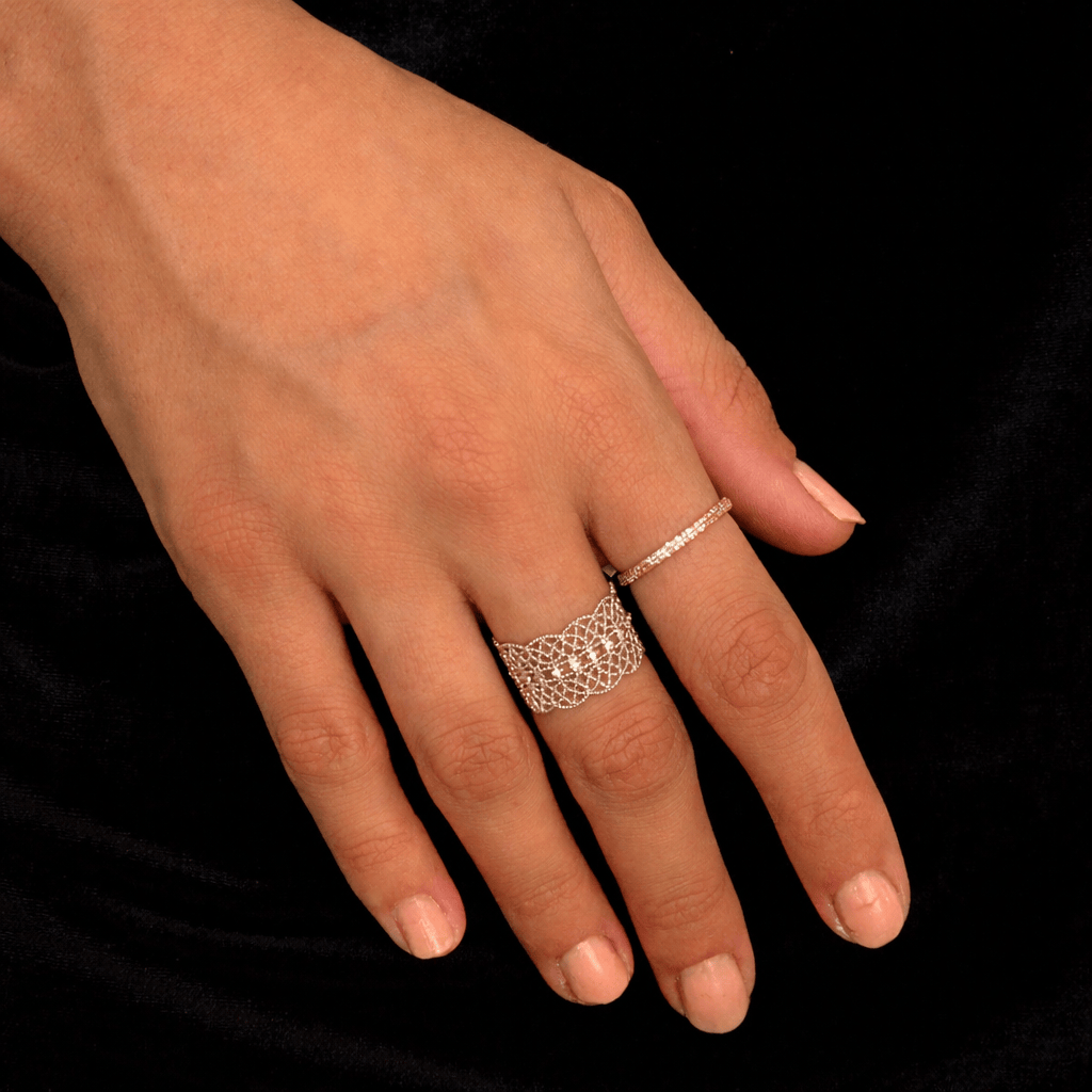 Curated Los Angeles Lace Miligrain White Gold Diamond Thick Band