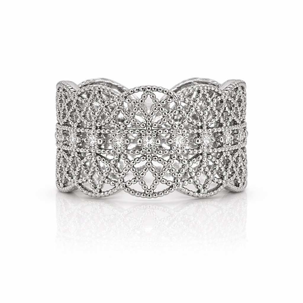Curated Los Angeles Lace Miligrain White Gold Diamond Thick Band