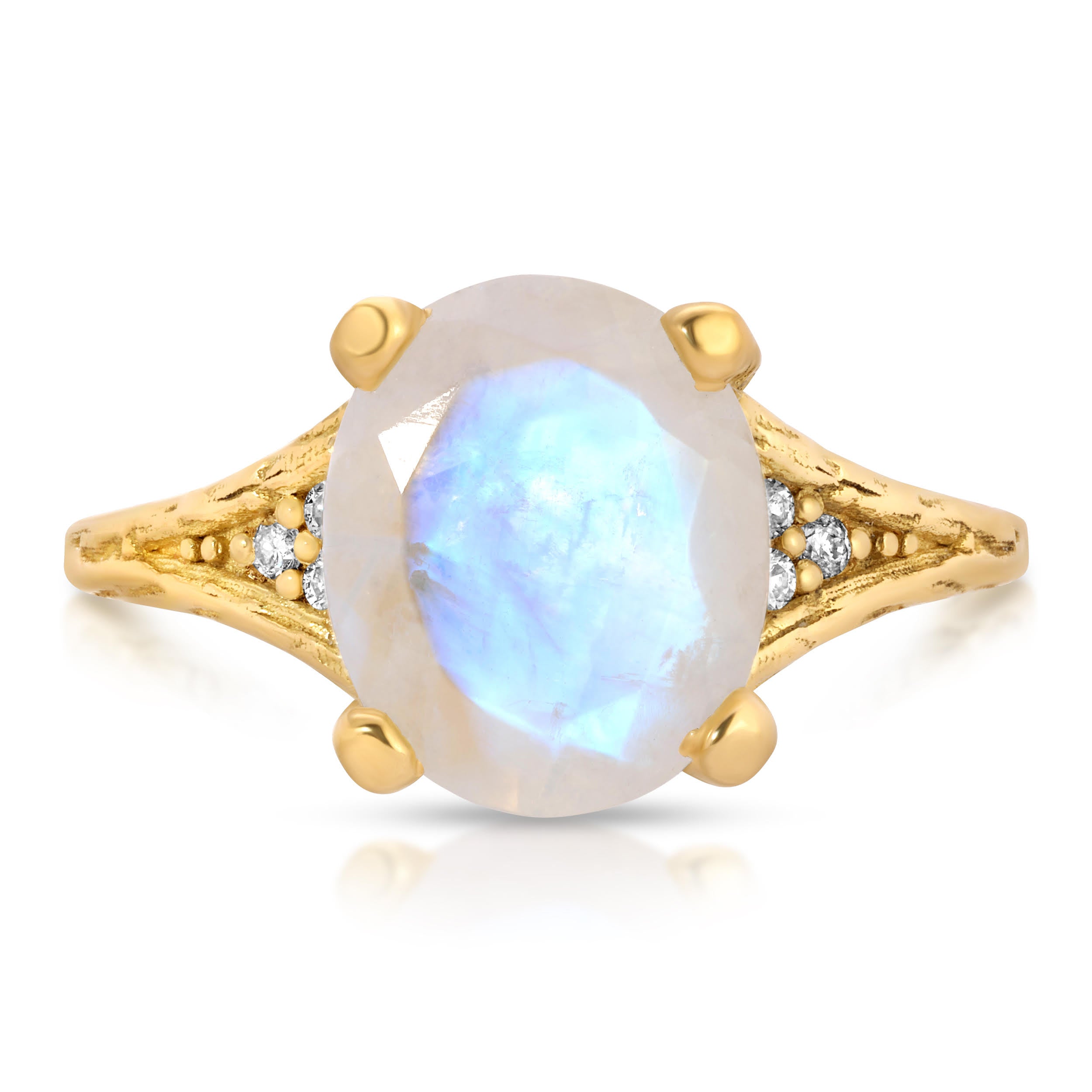 Moonstone and Diamond Venetian Ring