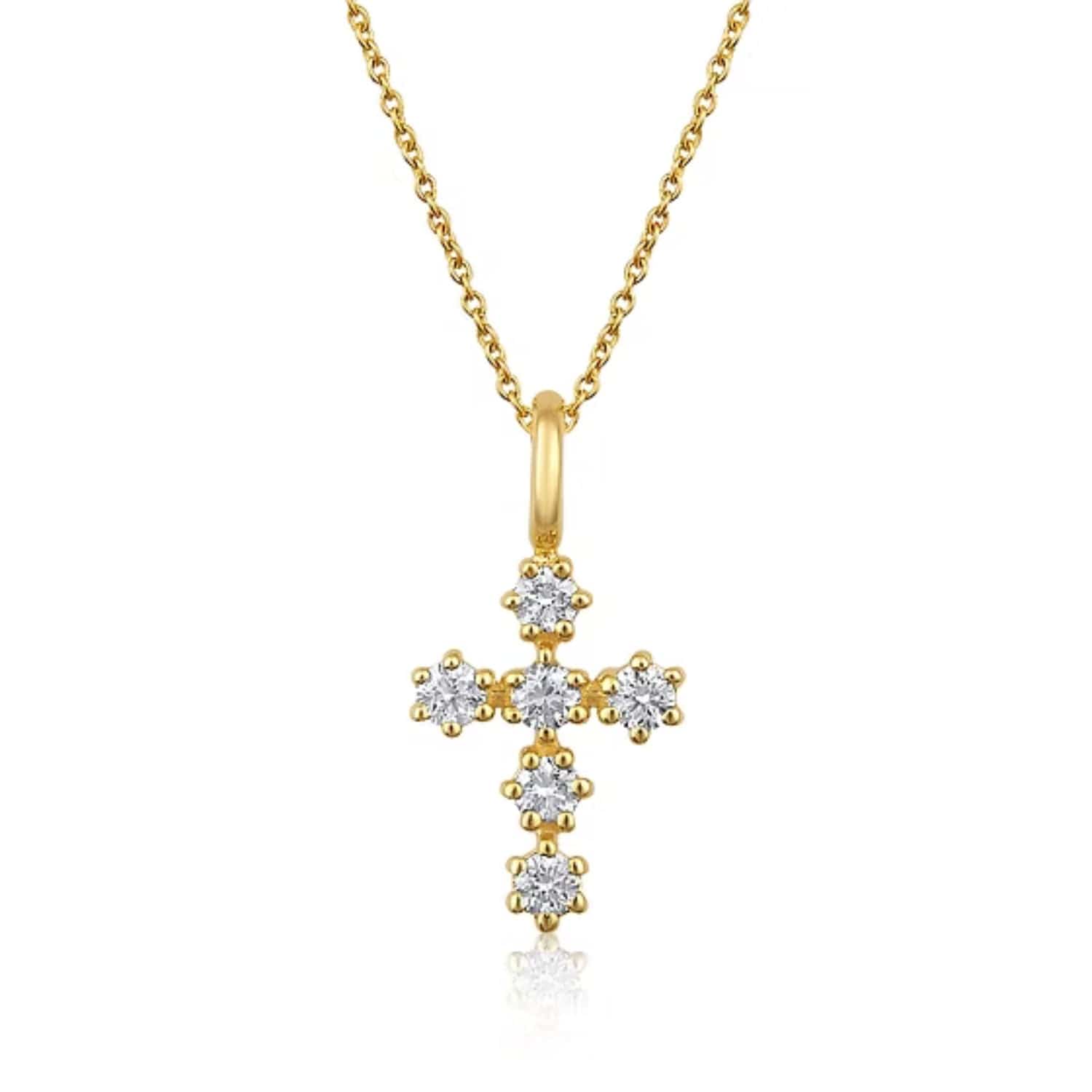 CLA NECKLACES 14K Gold 0.11ct Natural Diamond Small Cross Charm Pendant Necklace