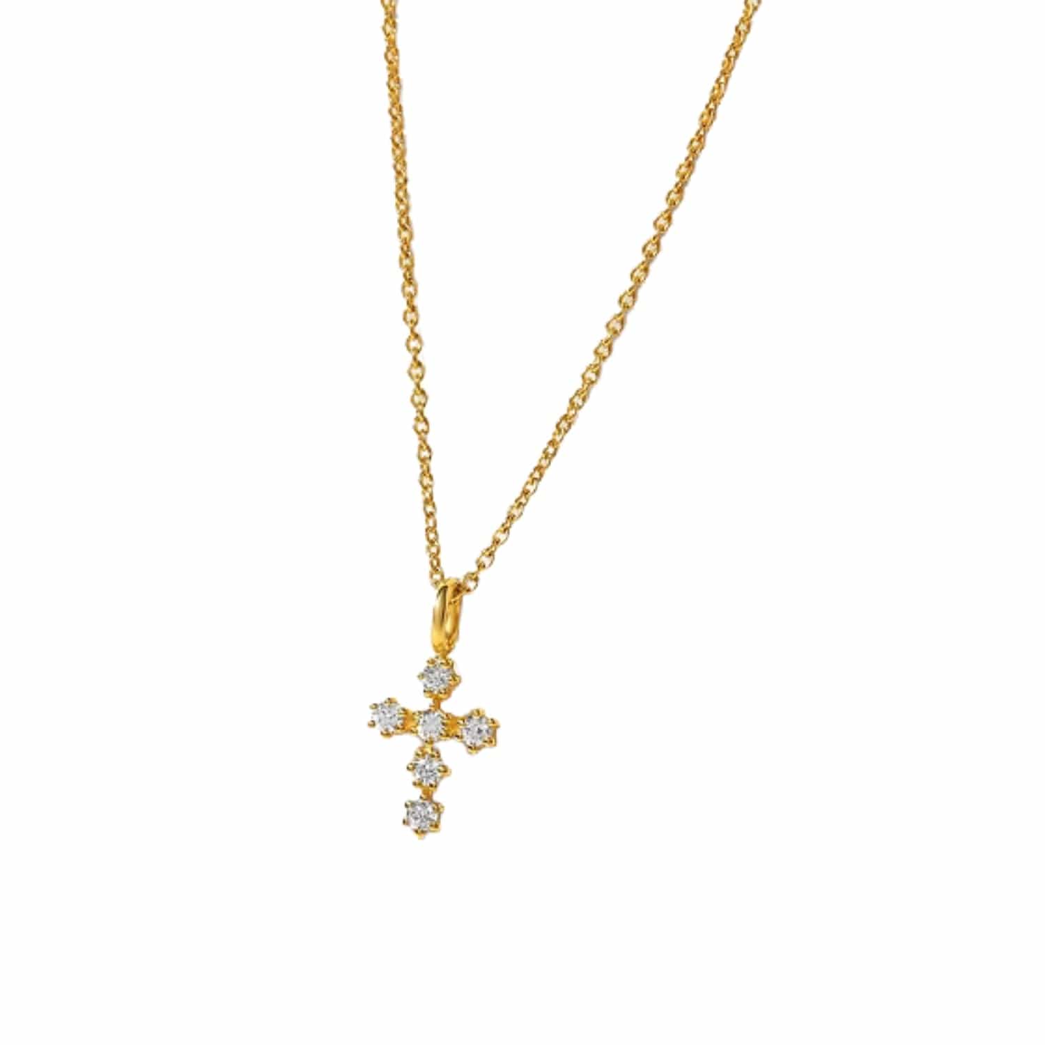 CLA NECKLACES 14K Gold 0.11ct Natural Diamond Small Cross Charm Pendant Necklace