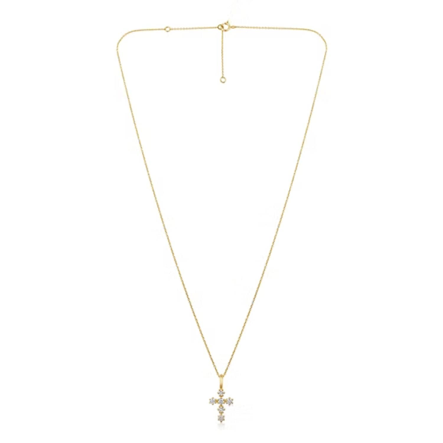CLA NECKLACES 14K Gold 0.11ct Natural Diamond Small Cross Charm Pendant Necklace