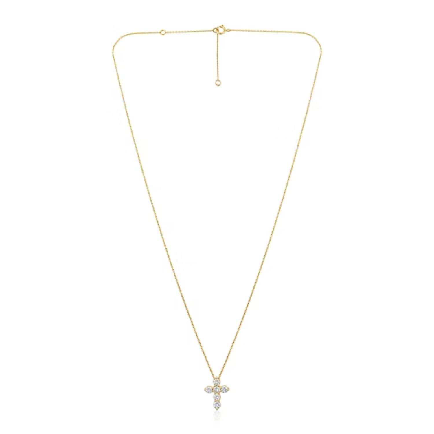 CLA NECKLACES 14K Gold 0.22ct Natural Diamond Chunky Cross Charm Pendant Necklace