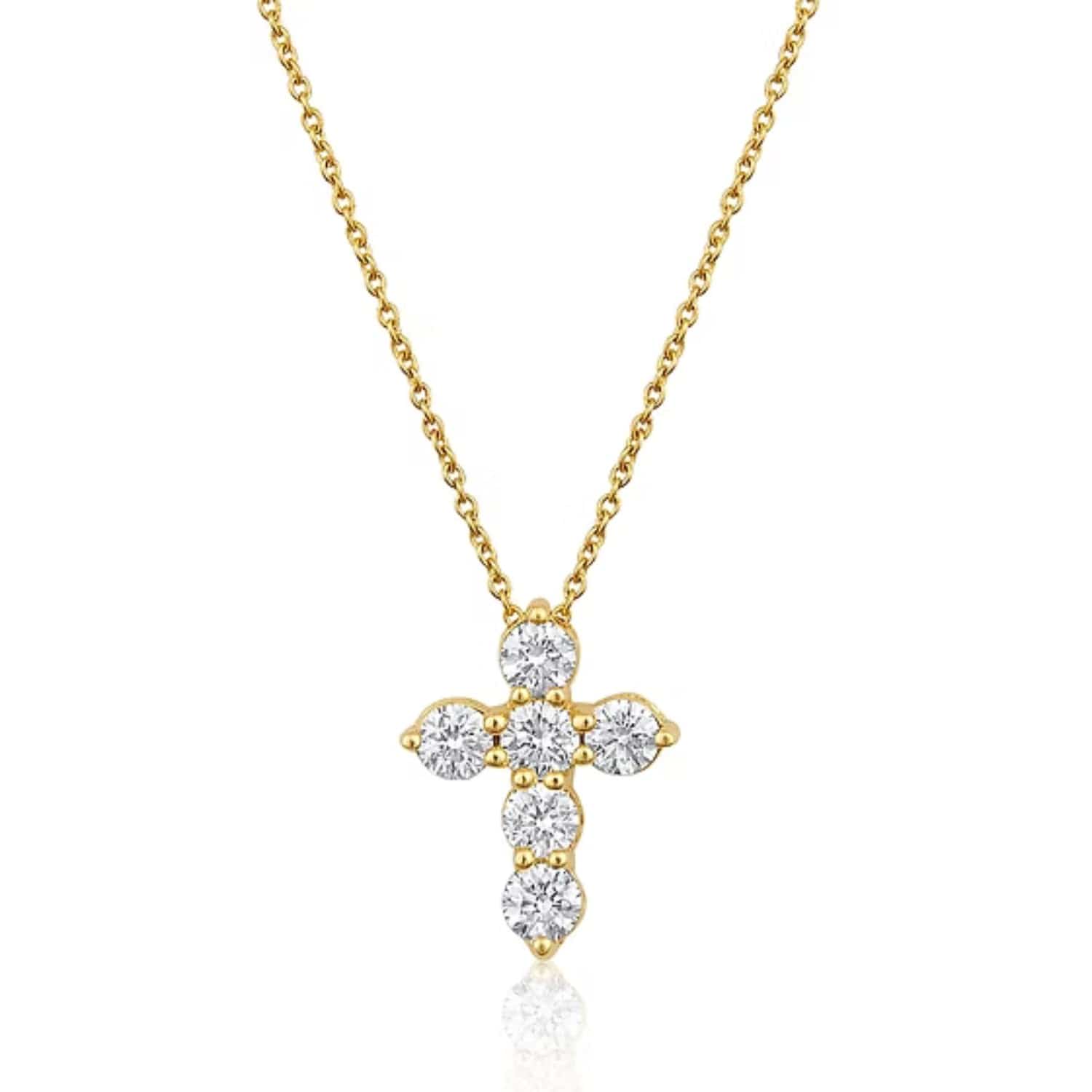 CLA NECKLACES 14K Gold 0.22ct Natural Diamond Chunky Cross Charm Pendant Necklace