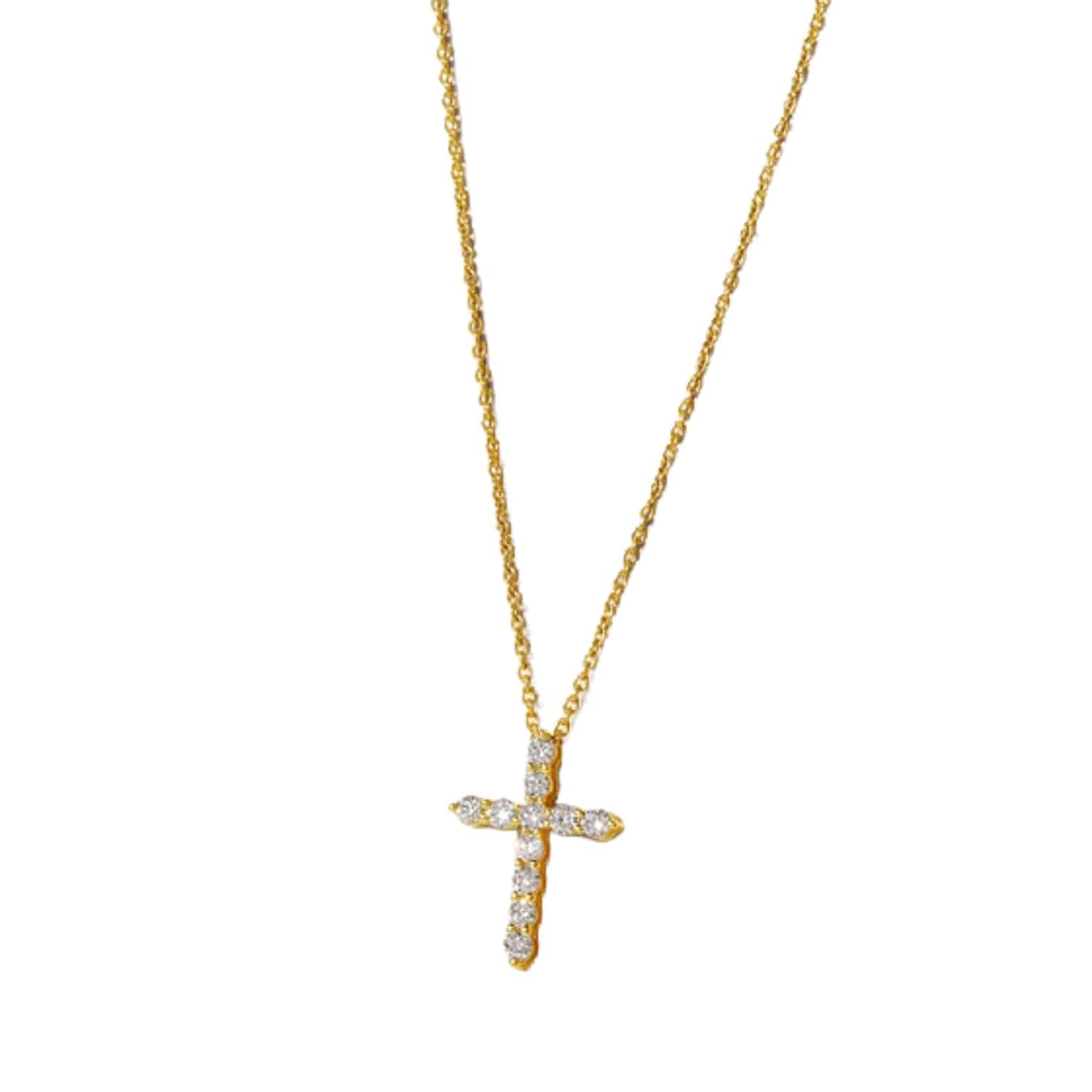 CLA NECKLACES 14K Gold 0.22ct Natural Diamond Cross Charm Pendant Necklace