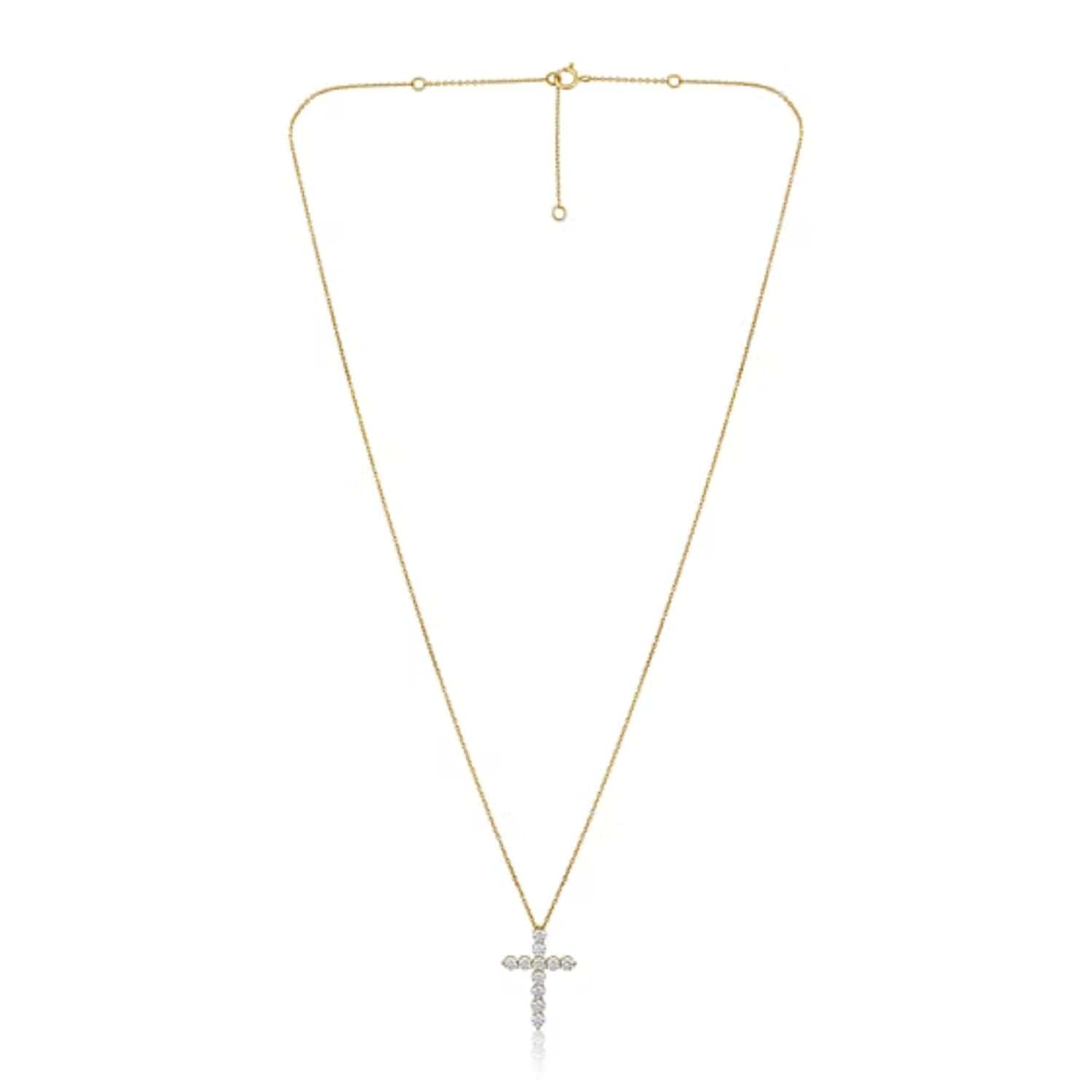 CLA NECKLACES 14K Gold 0.22ct Natural Diamond Cross Charm Pendant Necklace