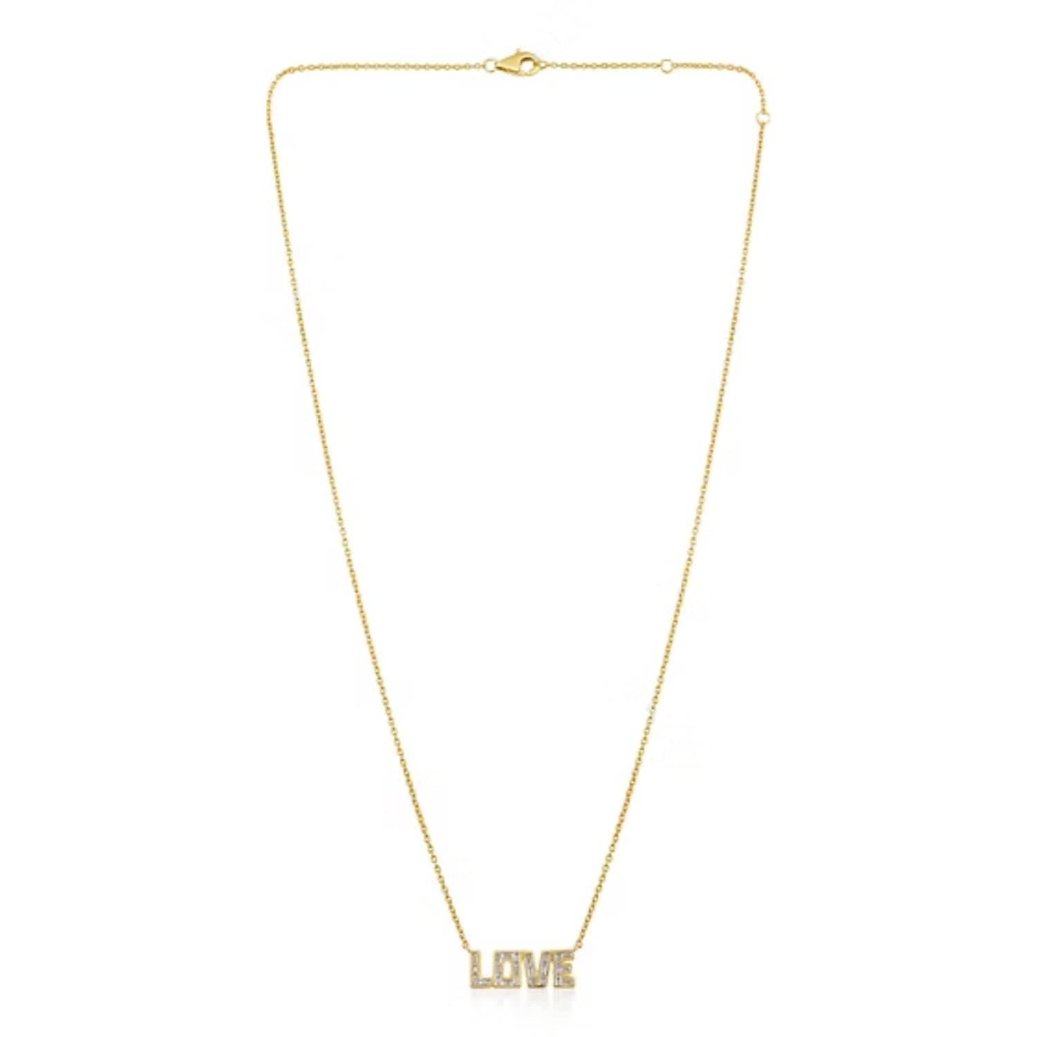CLA NECKLACES 14K Gold 0.4ct Natural Diamond Emerald LOVE Charm Necklace