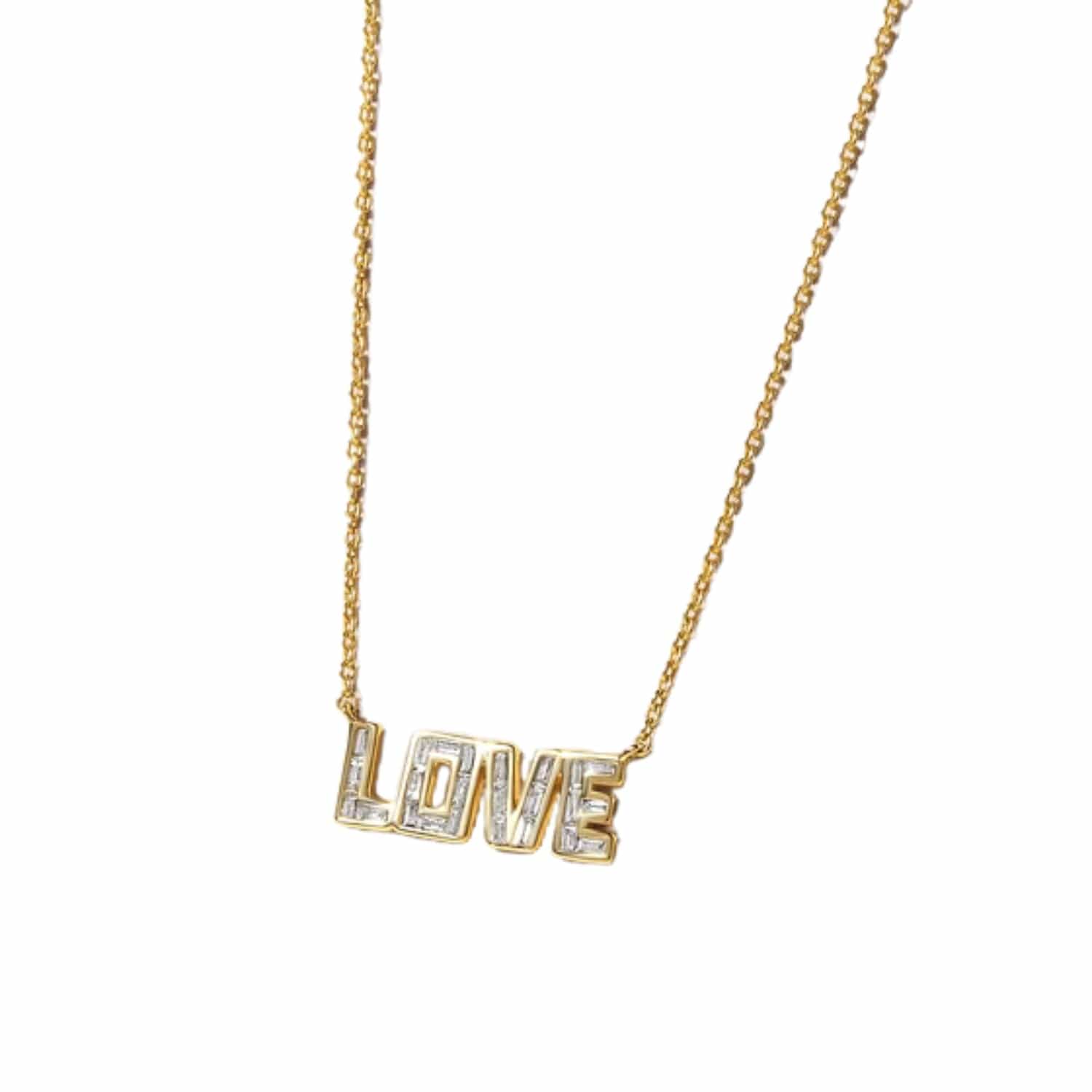 CLA NECKLACES 14K Gold 0.4ct Natural Diamond Emerald LOVE Charm Necklace