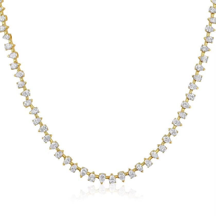 CLA NECKLACES 14K Gold 5.6ct Natural Diamond Pear Tear Drop Spike Bezel Necklace