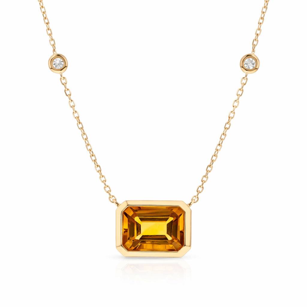 Curated Los Angeles NECKLACES Emerald Cut Citrine Necklace with Diamond Accents in 14k Yellow Gold
