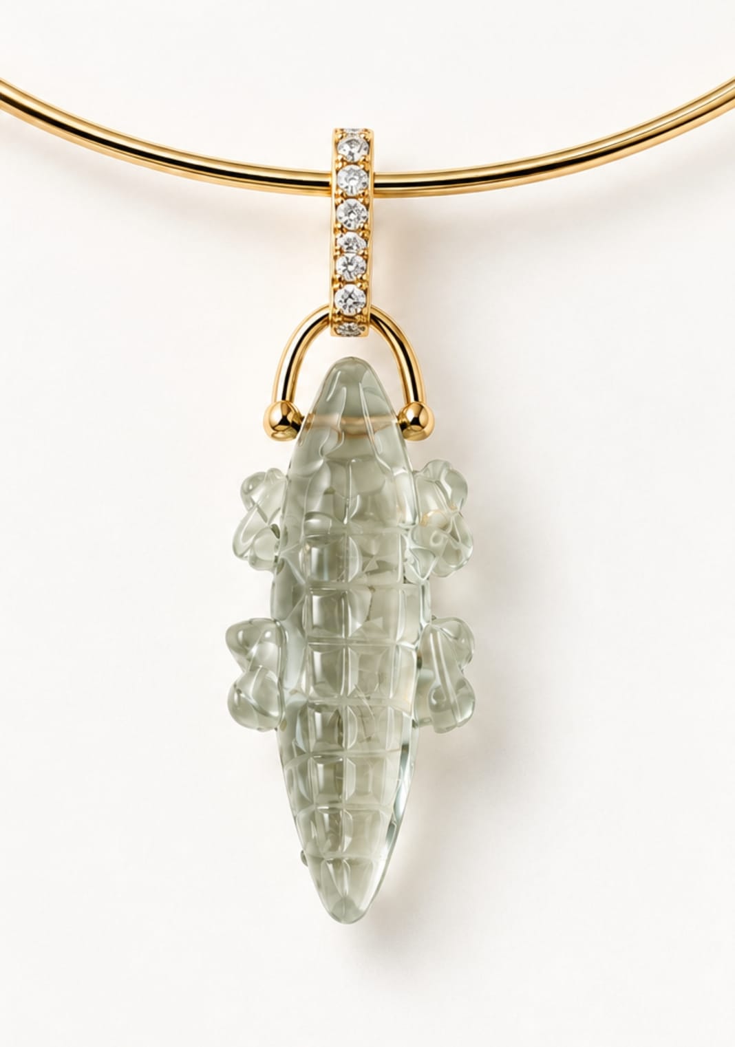 christinamagdolna NECKLACES Green Amethyst and Diamond Crocodile Collar Necklace