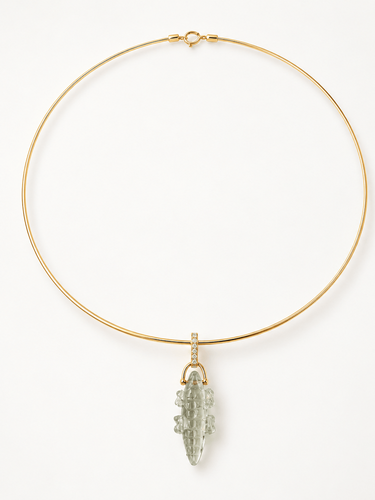 christinamagdolna NECKLACES Green Amethyst and Diamond Crocodile Collar Necklace